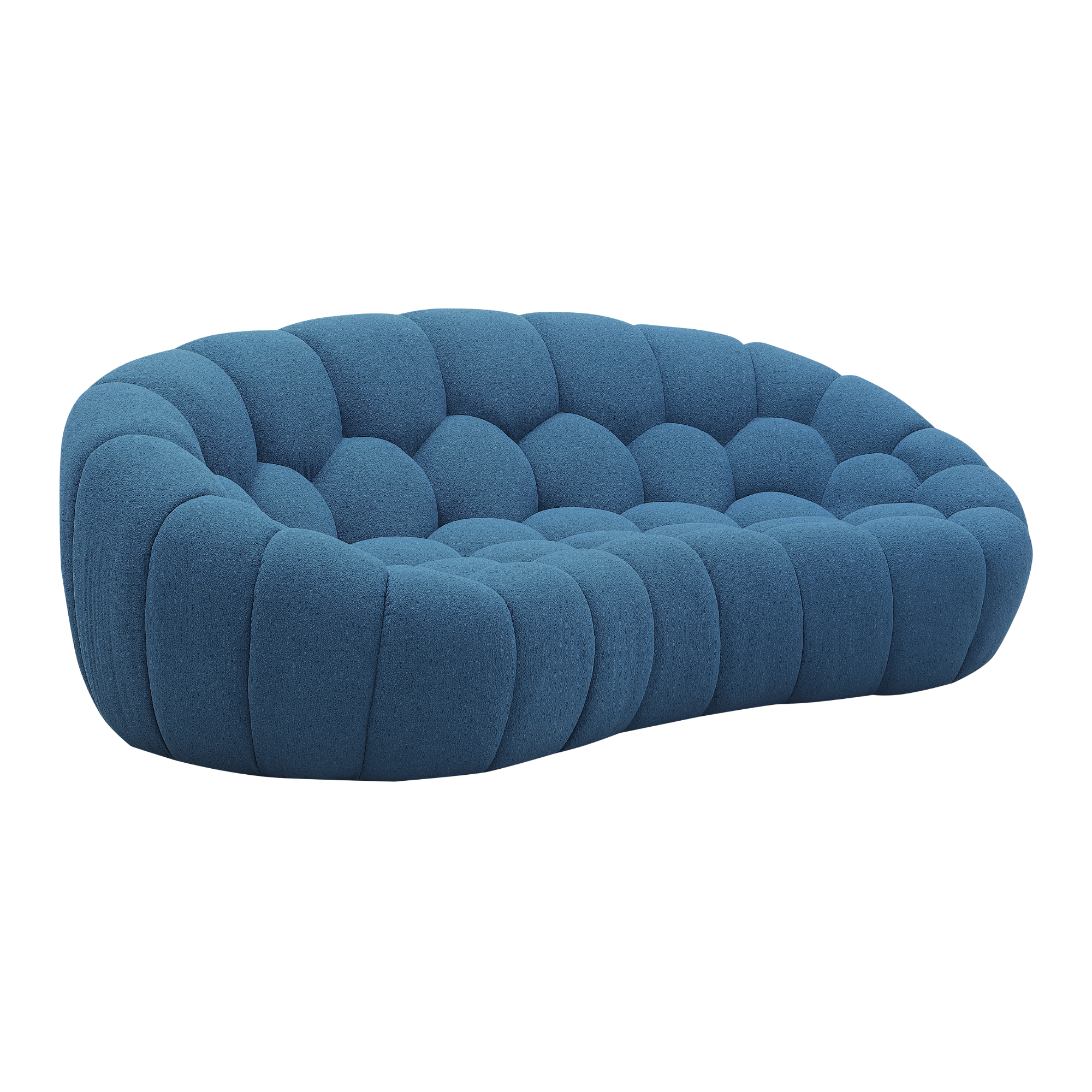 Object 2126C Curved Loveseat in Sapphire Blue Boucle