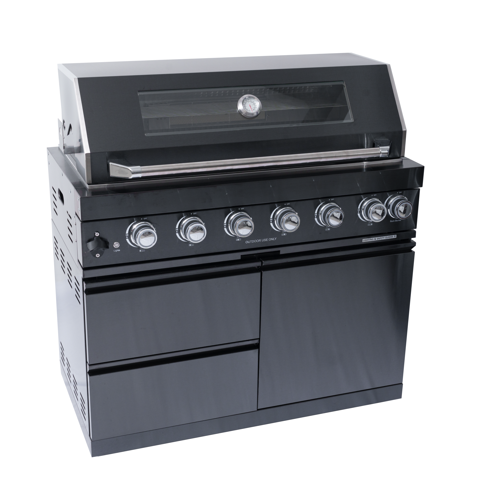 43-Inch 6-Burner 85000 BTU Deluxe Stainless Steel Gas Outdoor Kitchen Bar Barbecue Island Grill + Wine Cooler Compact Refrigerator + Rotisserie kit + Granite Countertops + Stainless steel Sink