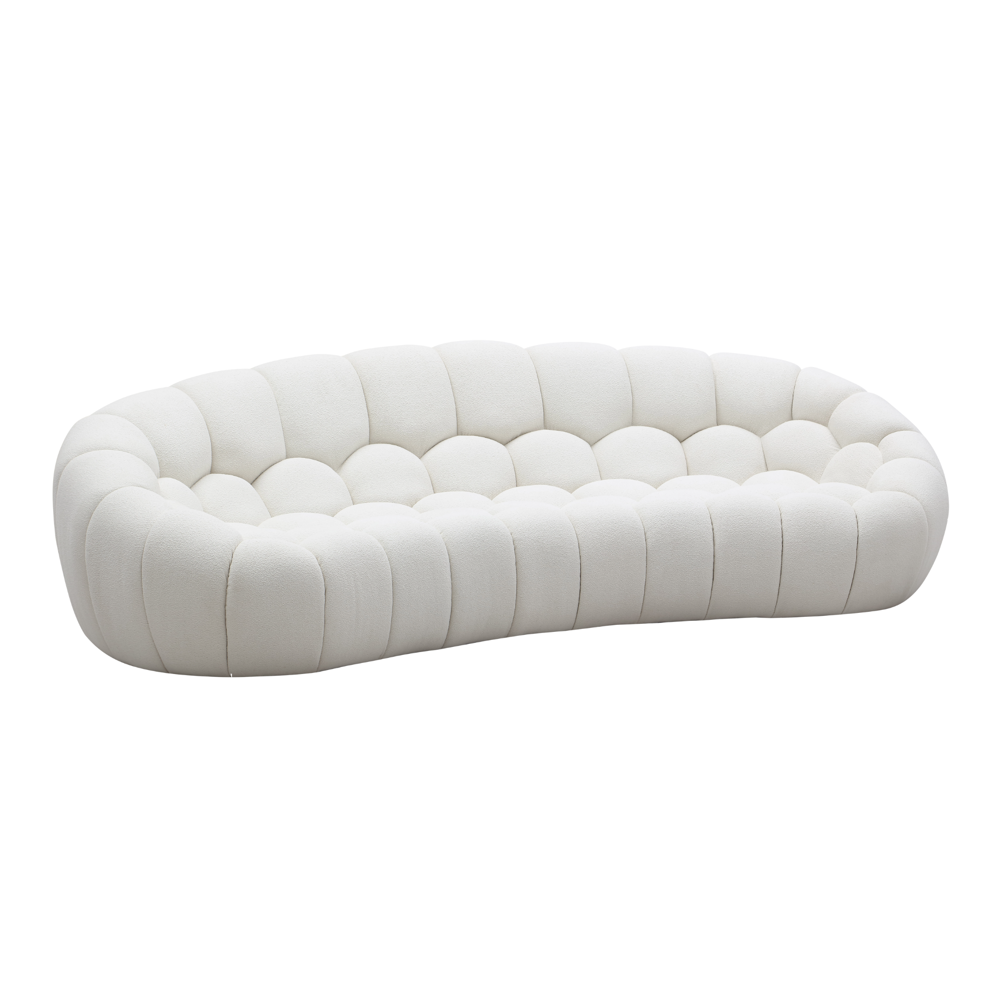 Object 2126C Curved Sofa in Ivory White Boucle