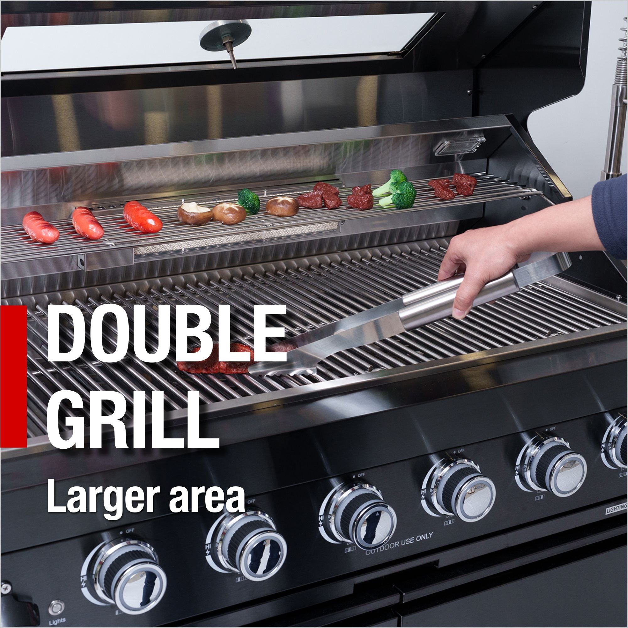 157-inch island with: 62-Inch 6-Burner 96000 BTU Deluxe Stainless Steel Gas Outdoor Kitchen Bar Barbecue Island Grill + Wine Cooler Compact Refrigerator + Rotisserie + Granite Countertops + Storage Cabinets & Drawers
