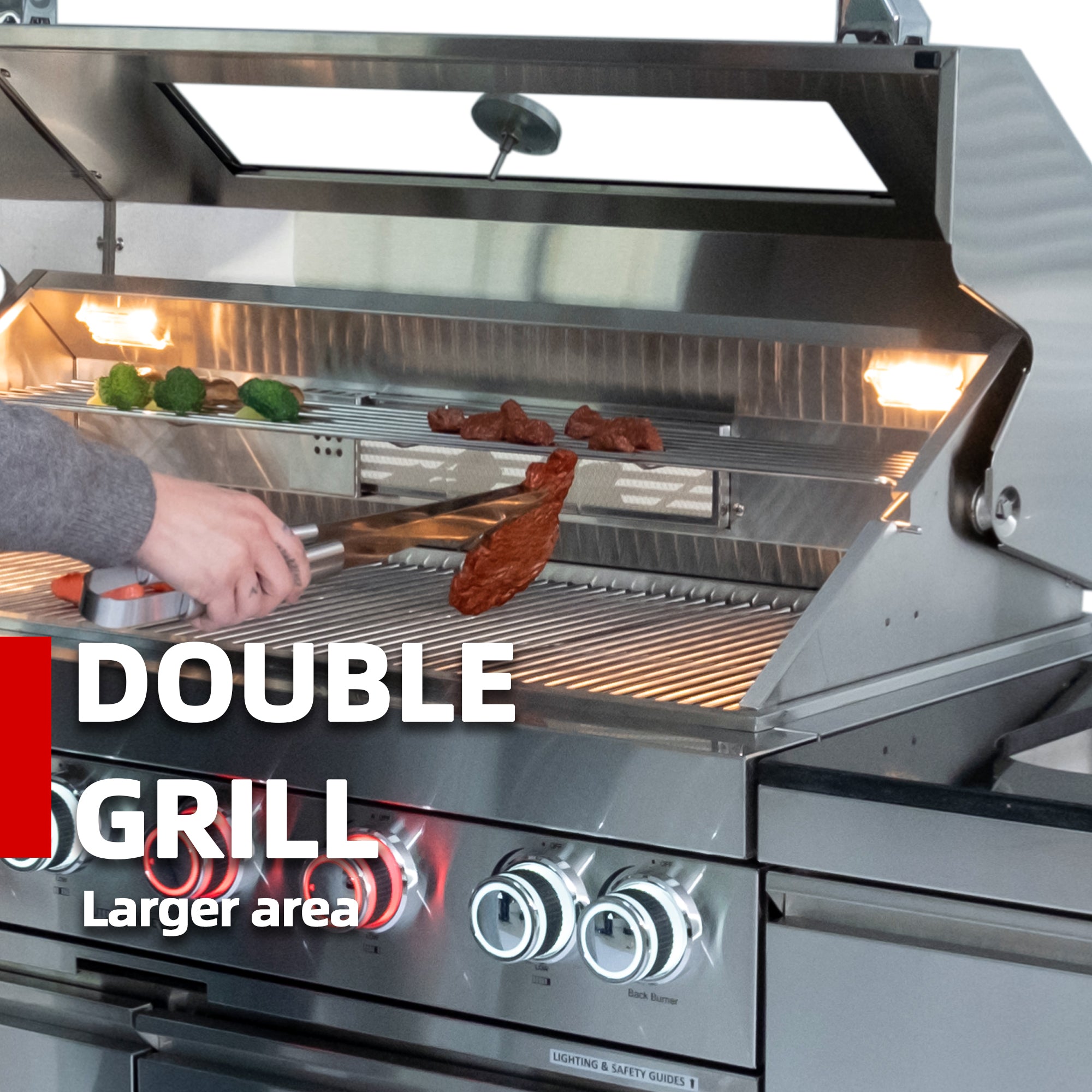 44-Inch 6-Burner 85000 BTU Deluxe Stainless Steel Gas Outdoor Kitchen Bar Barbecue Island Grill + Wine Cooler Compact Refrigerator + Rotisserie + Granite Countertops + Storage Cabinets & Drawers