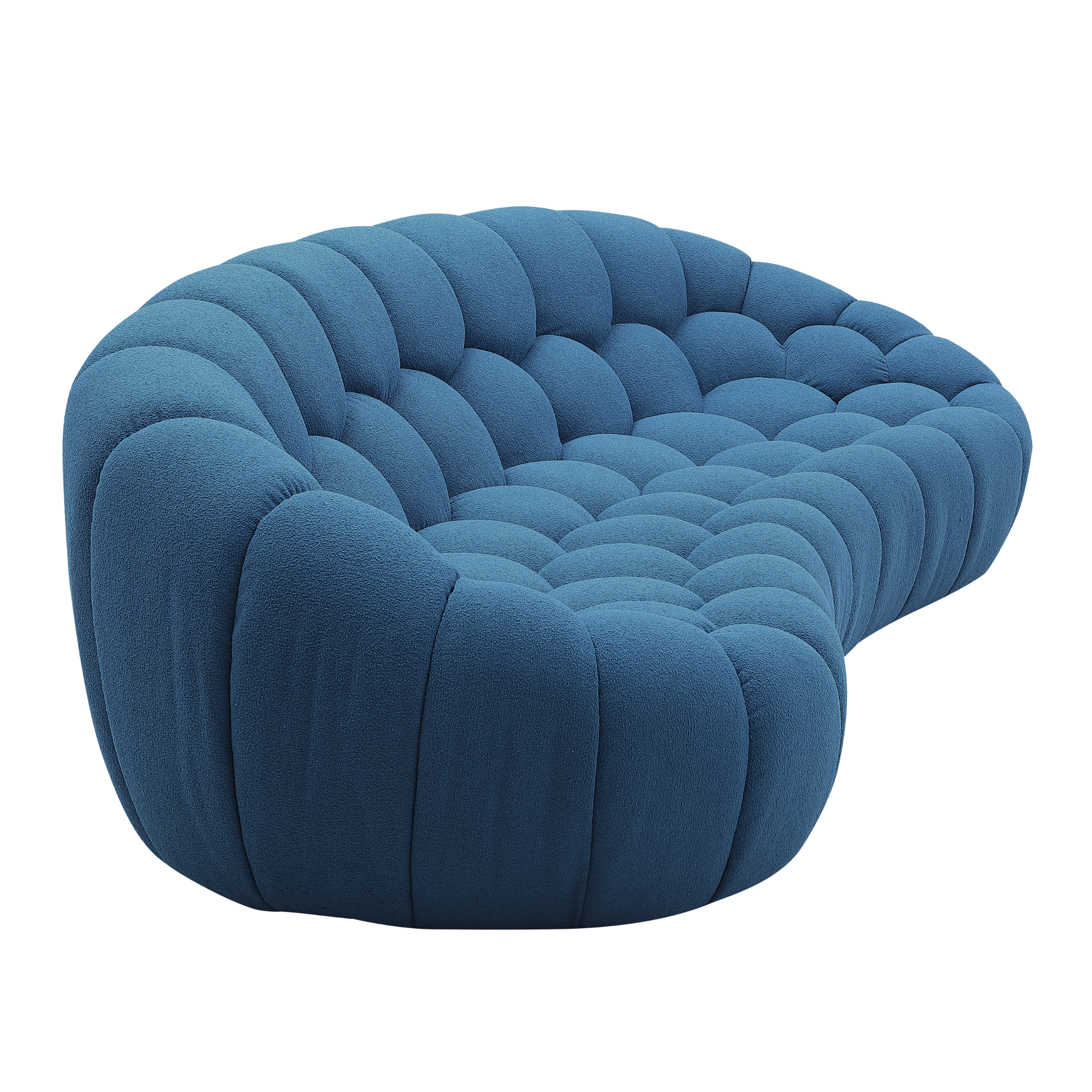 Object 2126C Curved Sofa in Sapphire Blue Boucle