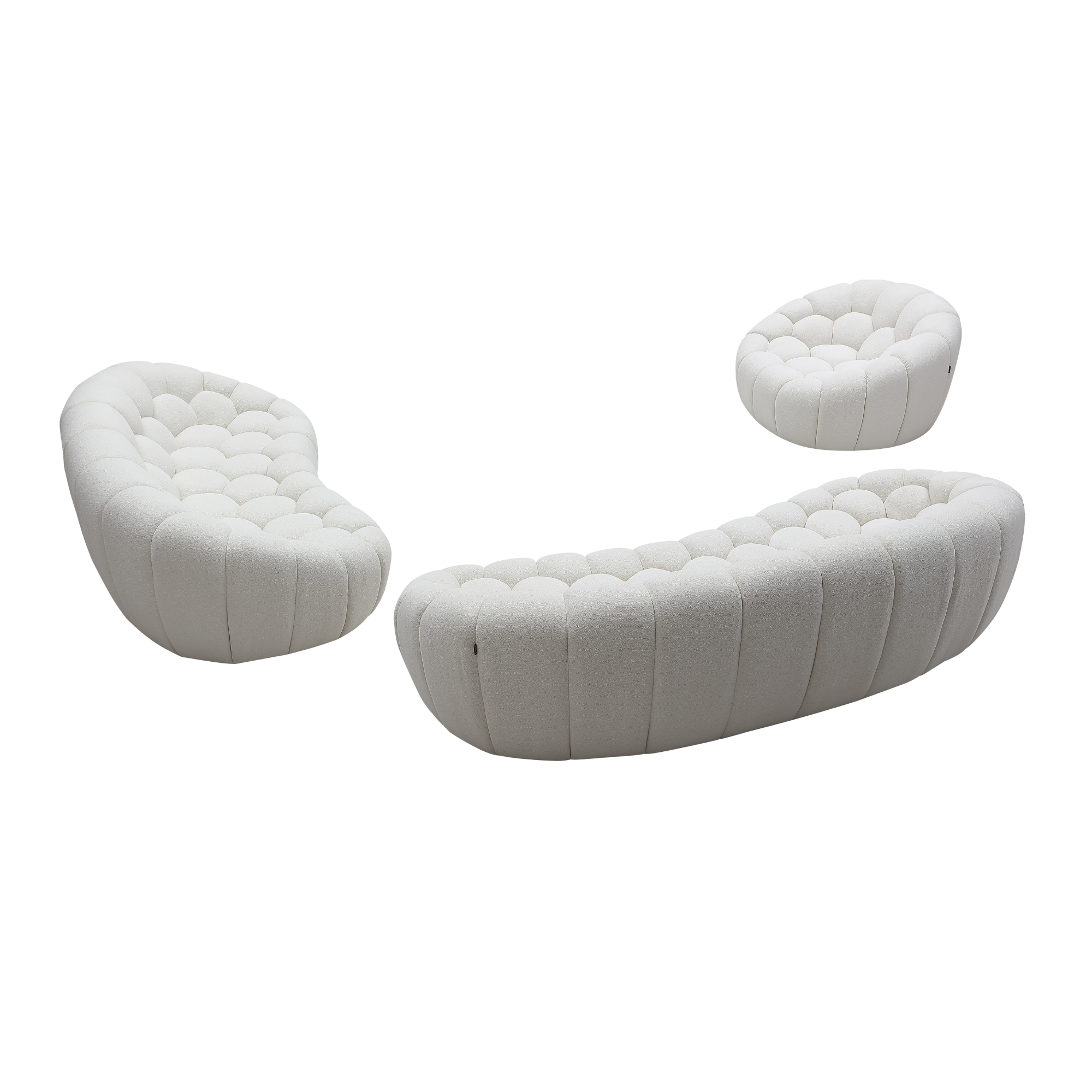 Object 2126C 3 Piece Living Room Set in Ivory White Boucle