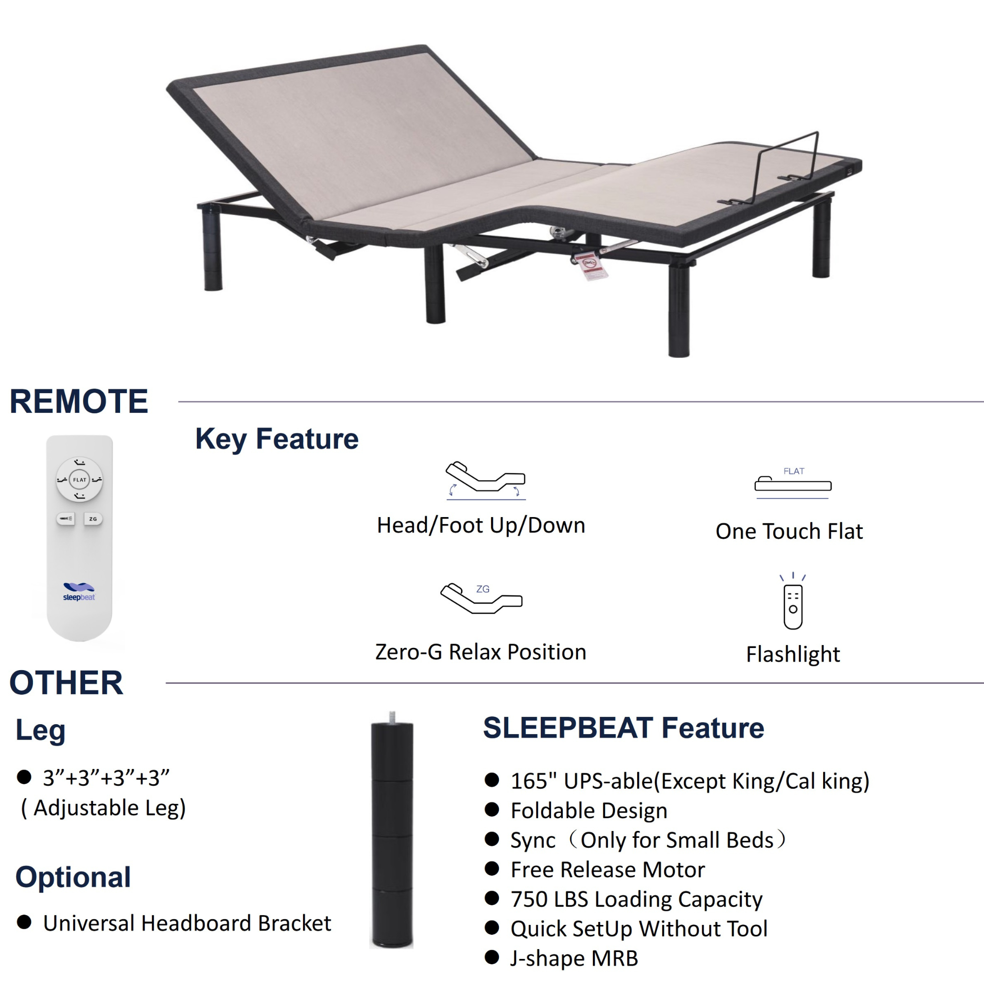Object R1005 Adjustable Bed with Remote Control