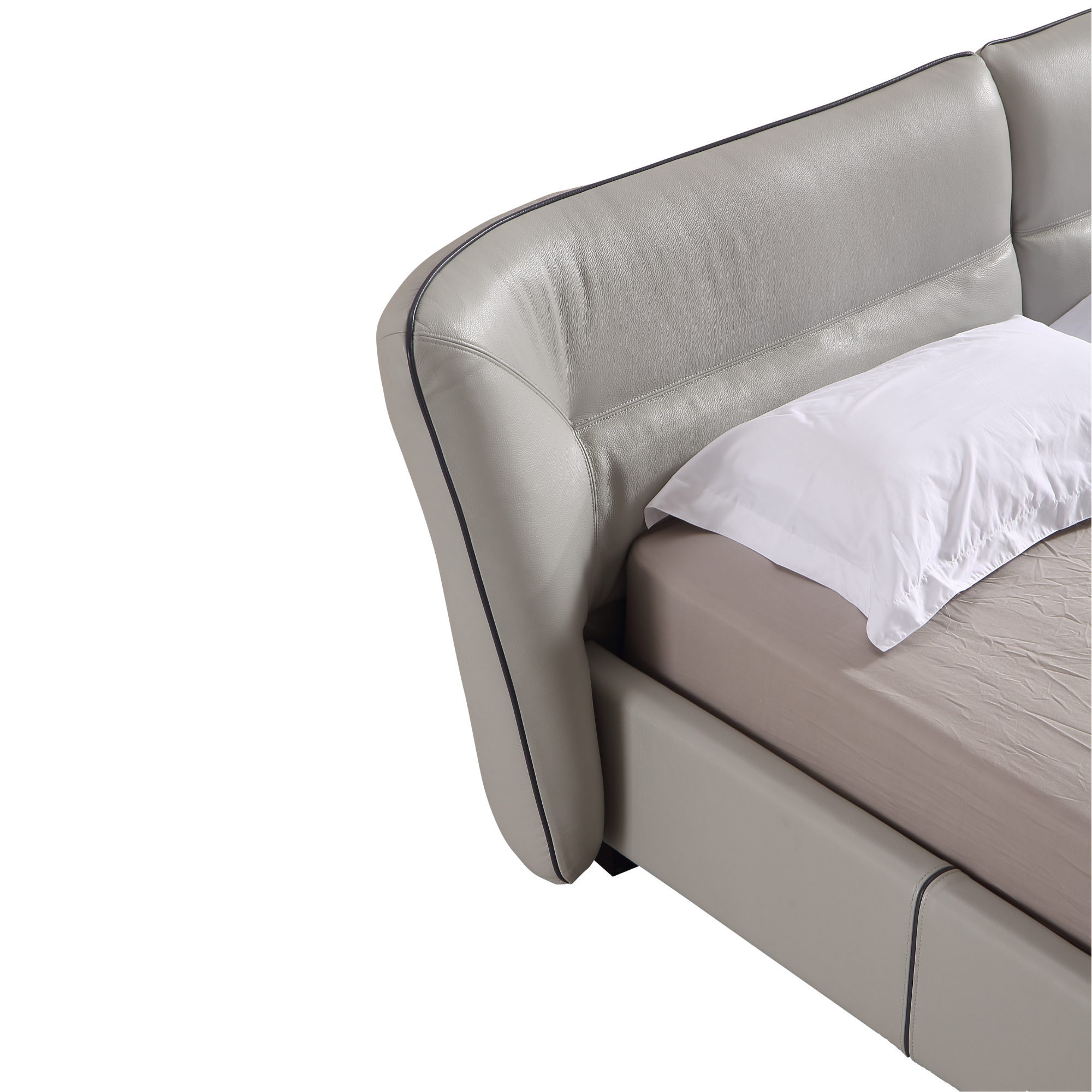 Object A146 Upholstered Bed Frame in Ivory Top Grain Genuine Leather