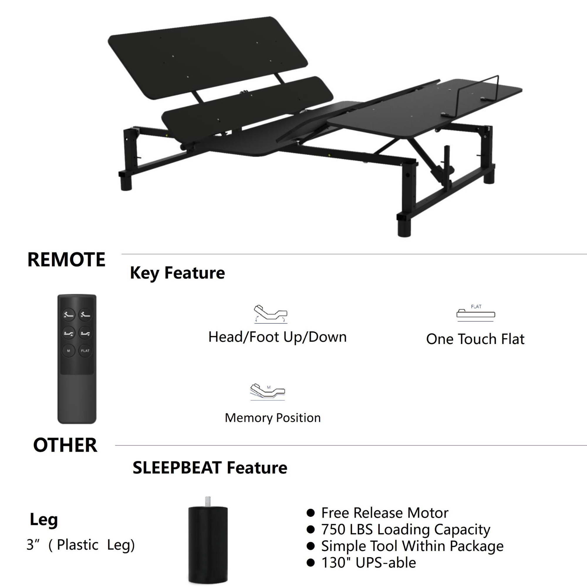 Object R1016 Adjustable Bed with Remote Control