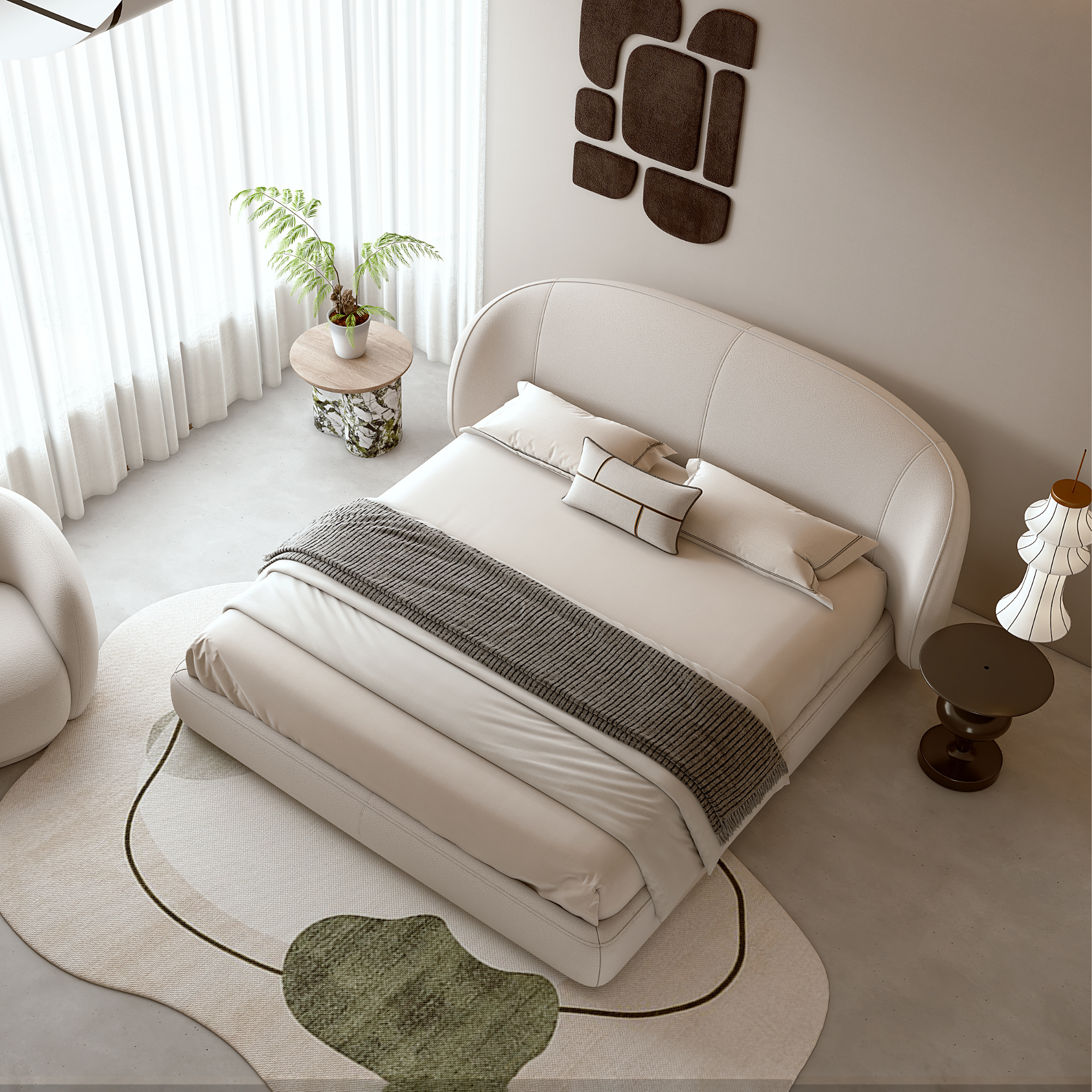 Object A149 Upholstered Bed Frame in Ivory White Boucle