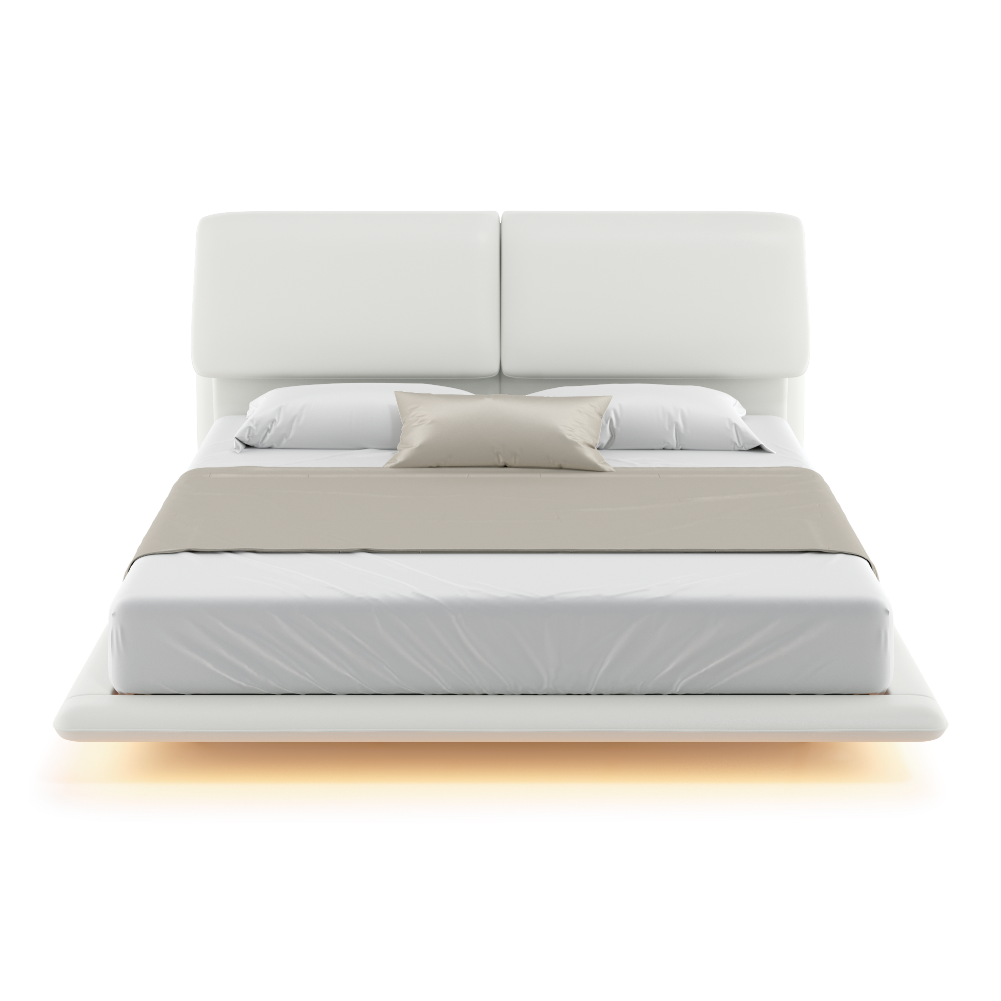 Object A170 Floating LED Bed Frame in Ivory White Top Grain Genuine Leather