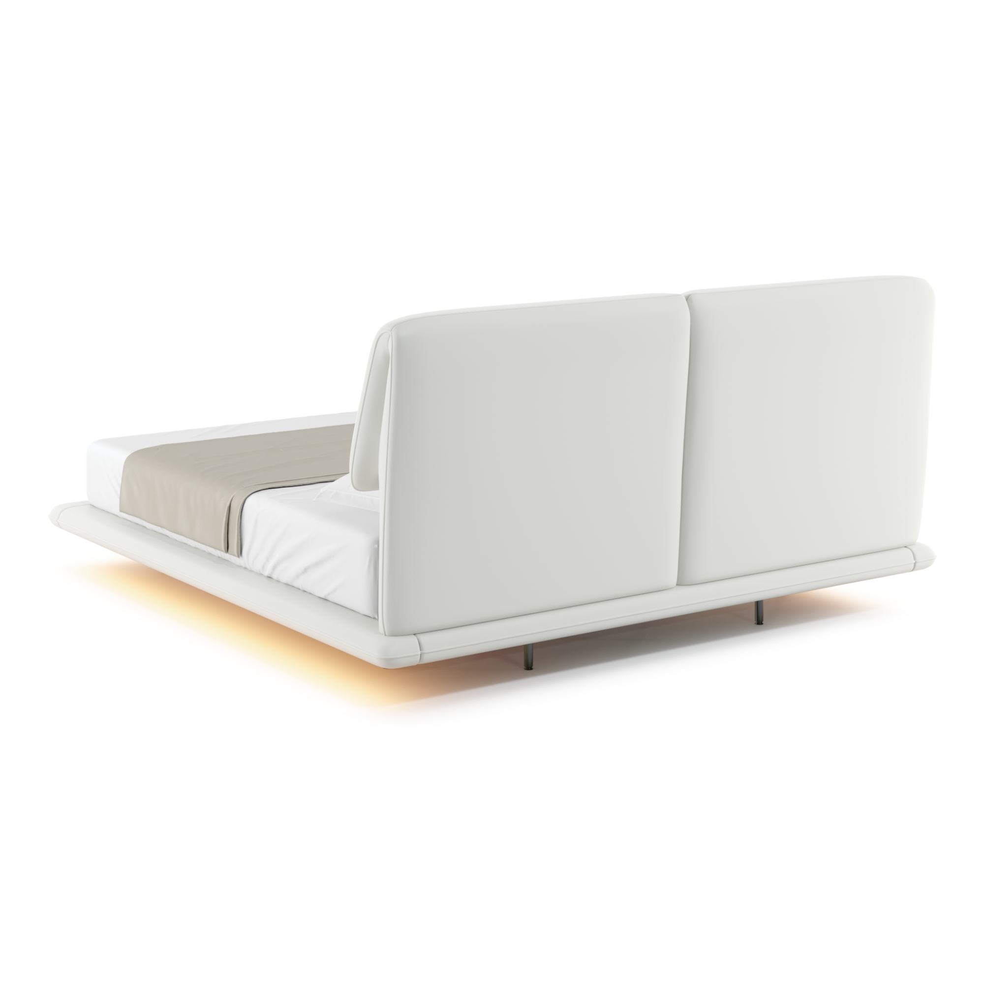 Object A170 Floating LED Bed Frame in Ivory White Top Grain Genuine Leather