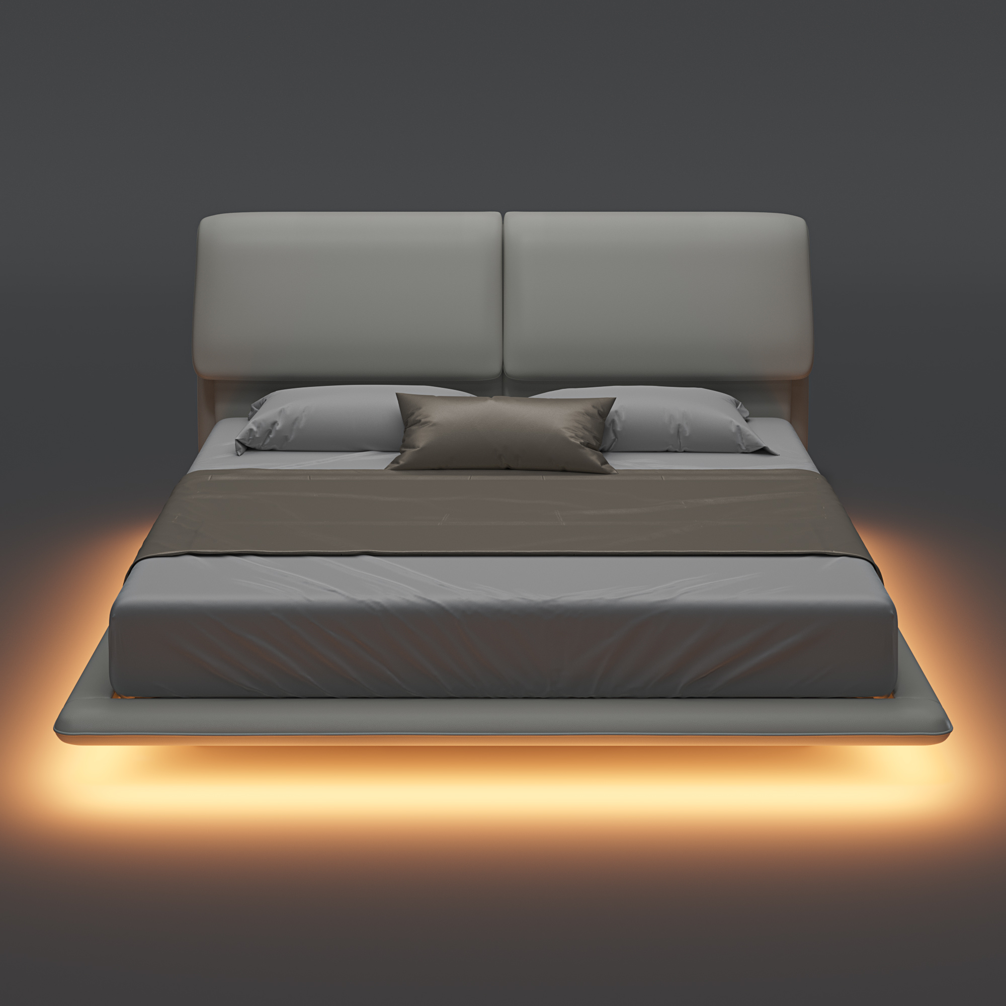 Object A170 Floating LED Bed Frame in Ivory White Top Grain Genuine Leather