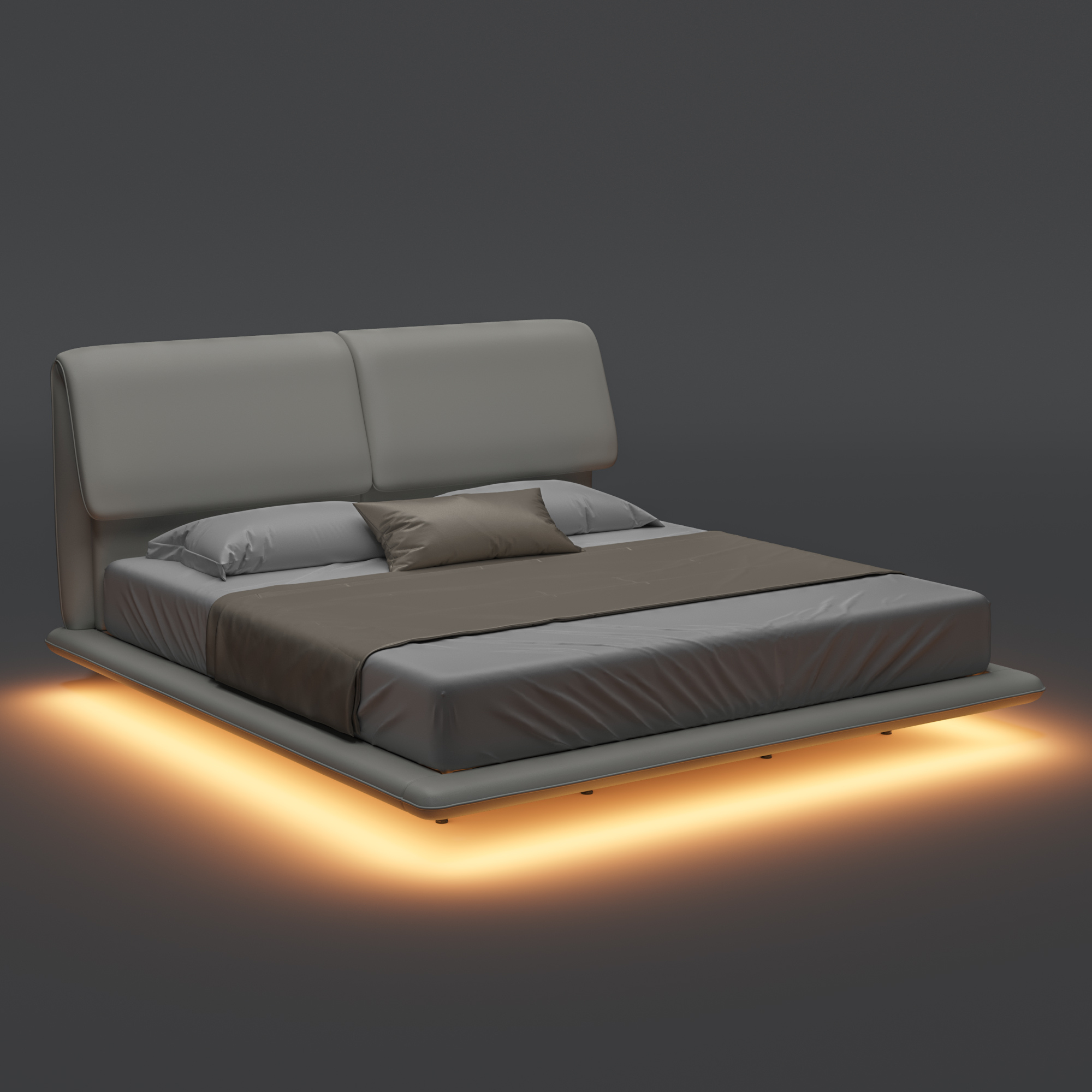Object A170 Floating LED Bed Frame in Ivory White Top Grain Genuine Leather