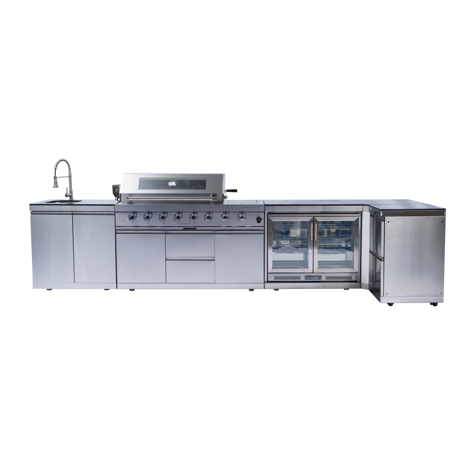 62-Inch 6-Burner 96000 BTU Deluxe Stainless Steel Gas Outdoor Kitchen Bar Barbecue Island Grill + Wine Cooler Compact Refrigerator + Rotisserie + Granite Countertops + Storage Cabinets & Drawers