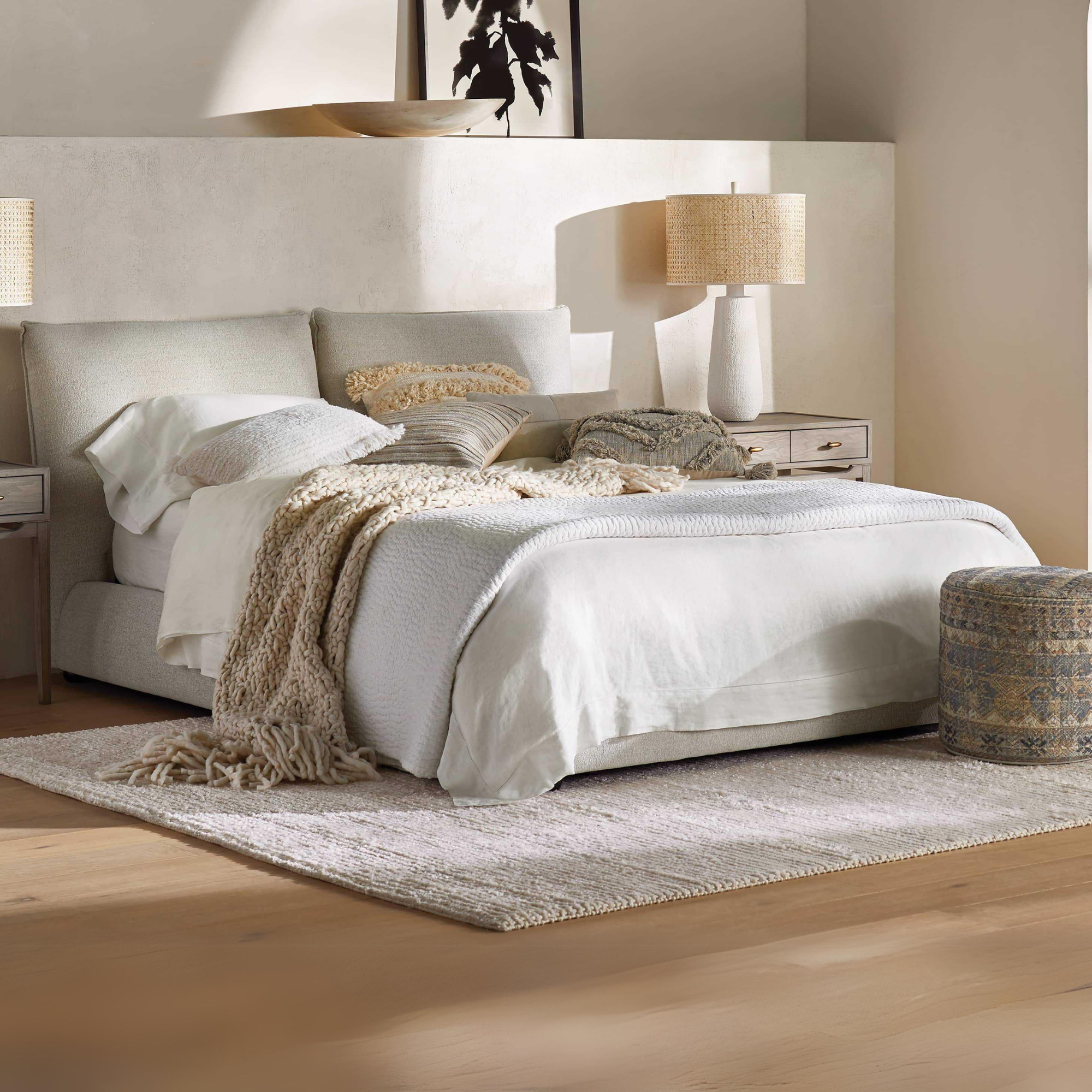 Object A161 Upholstered Bed Frame in Ivory White Boucle