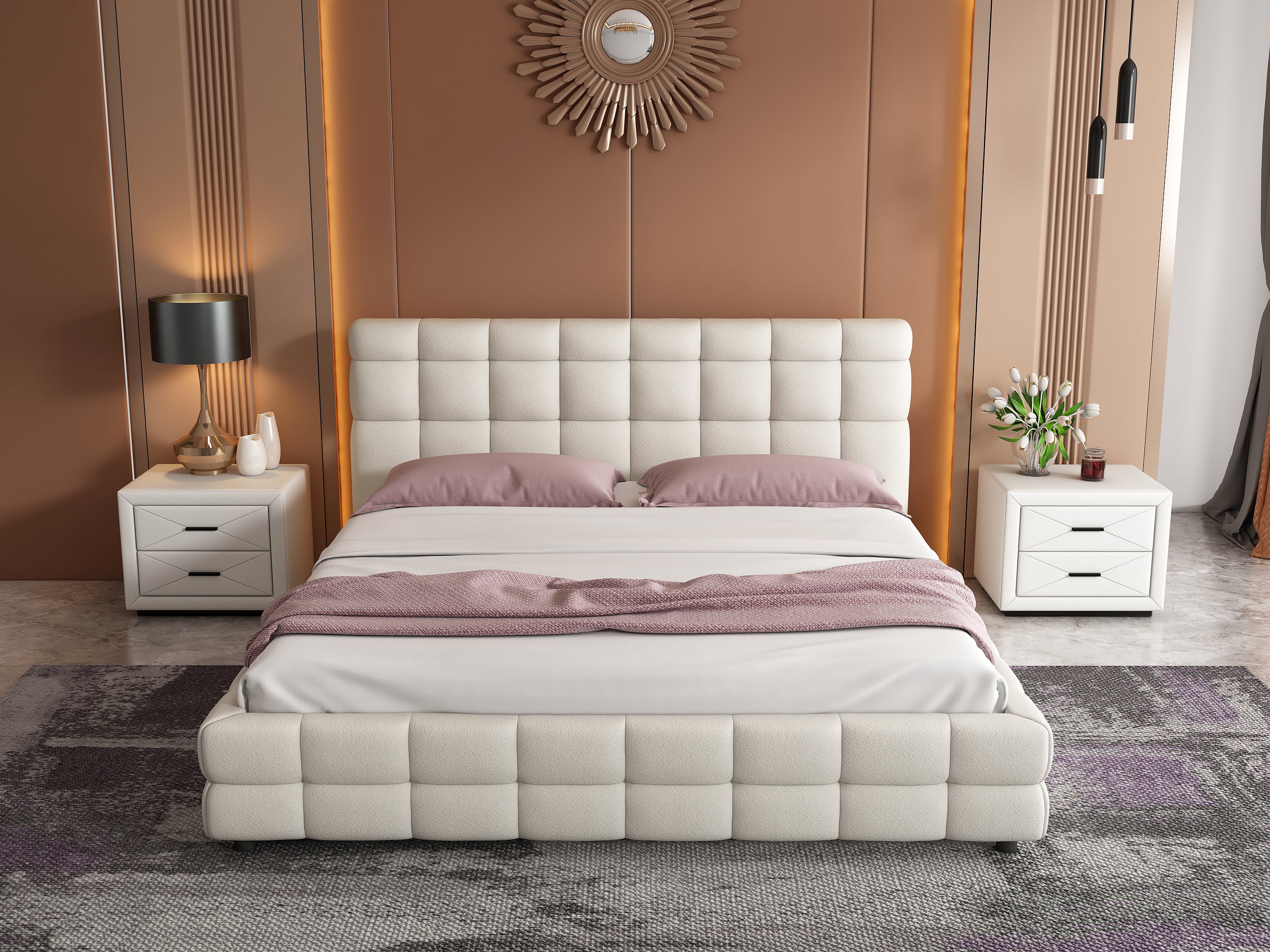 Object A158 Upholstered Bed Frame in Ivory White Boucle