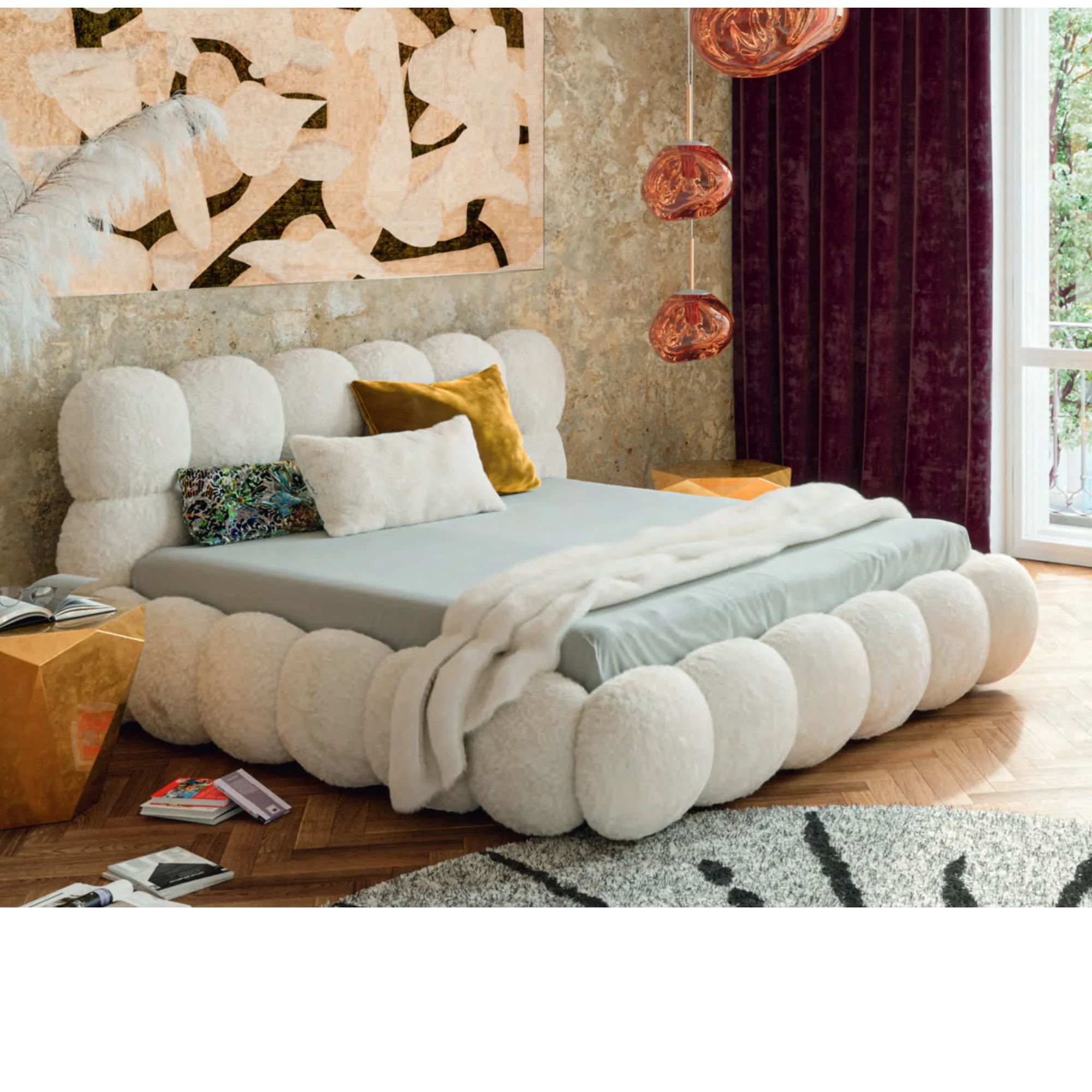 Object A195 Cloud Bed Frame in Ivory White Boucle