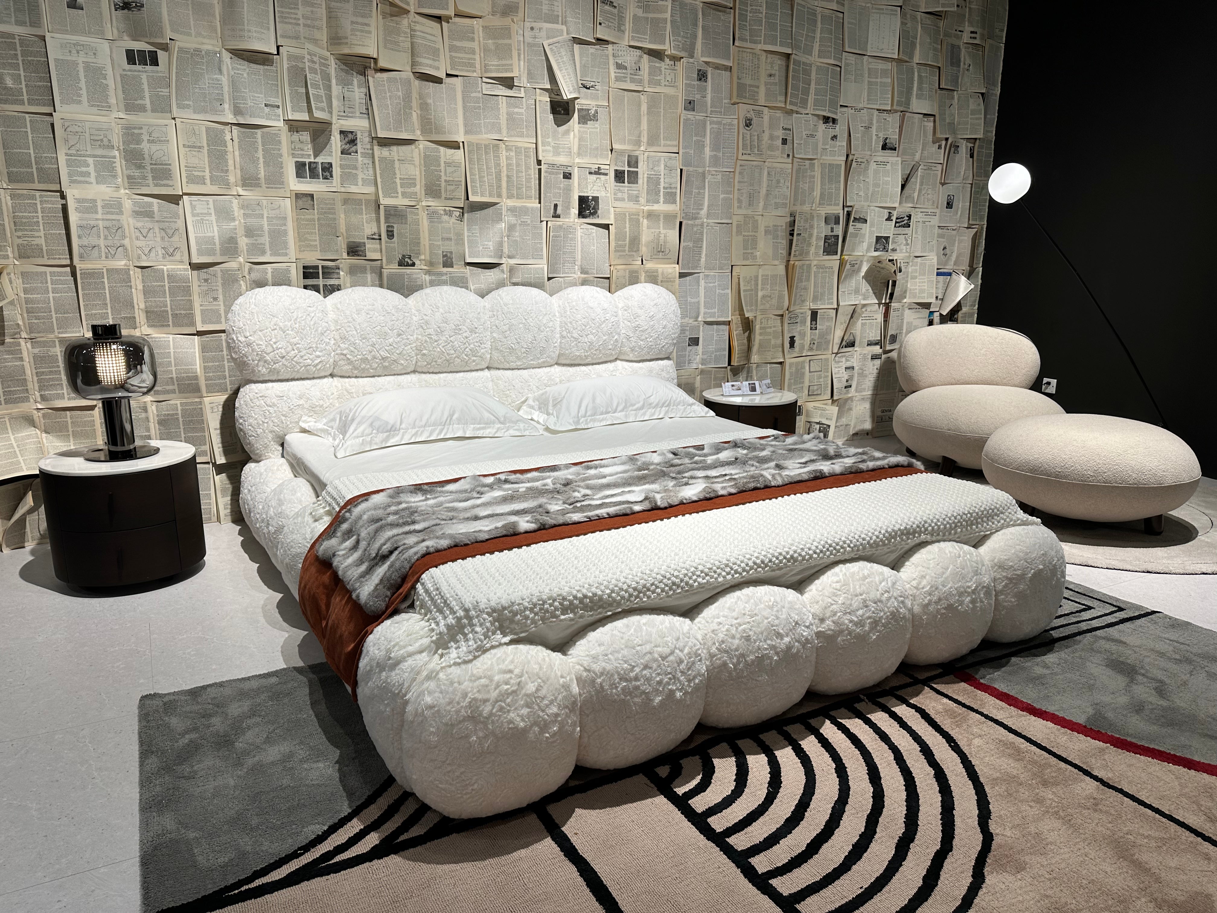 Object A195 Cloud Bed Frame in Ivory White Boucle