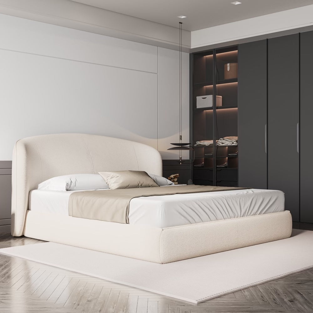 Object A149 Upholstered Bed Frame in Ivory White Boucle