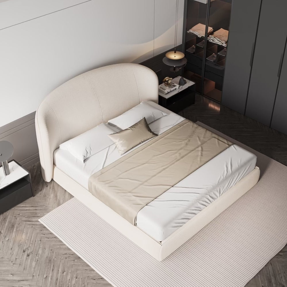 Object A149 Upholstered Bed Frame in Ivory White Boucle