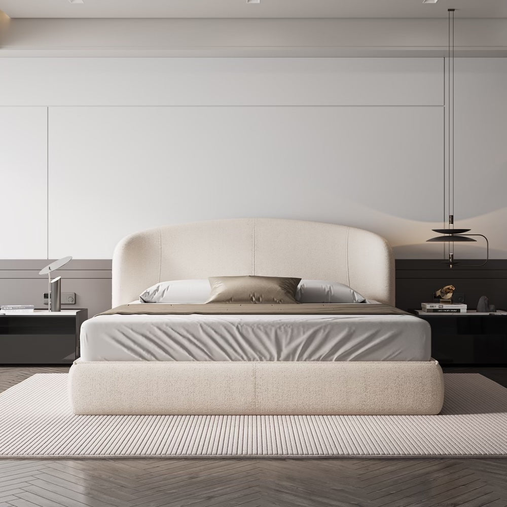 Object A149 Upholstered Bed Frame in Ivory White Boucle