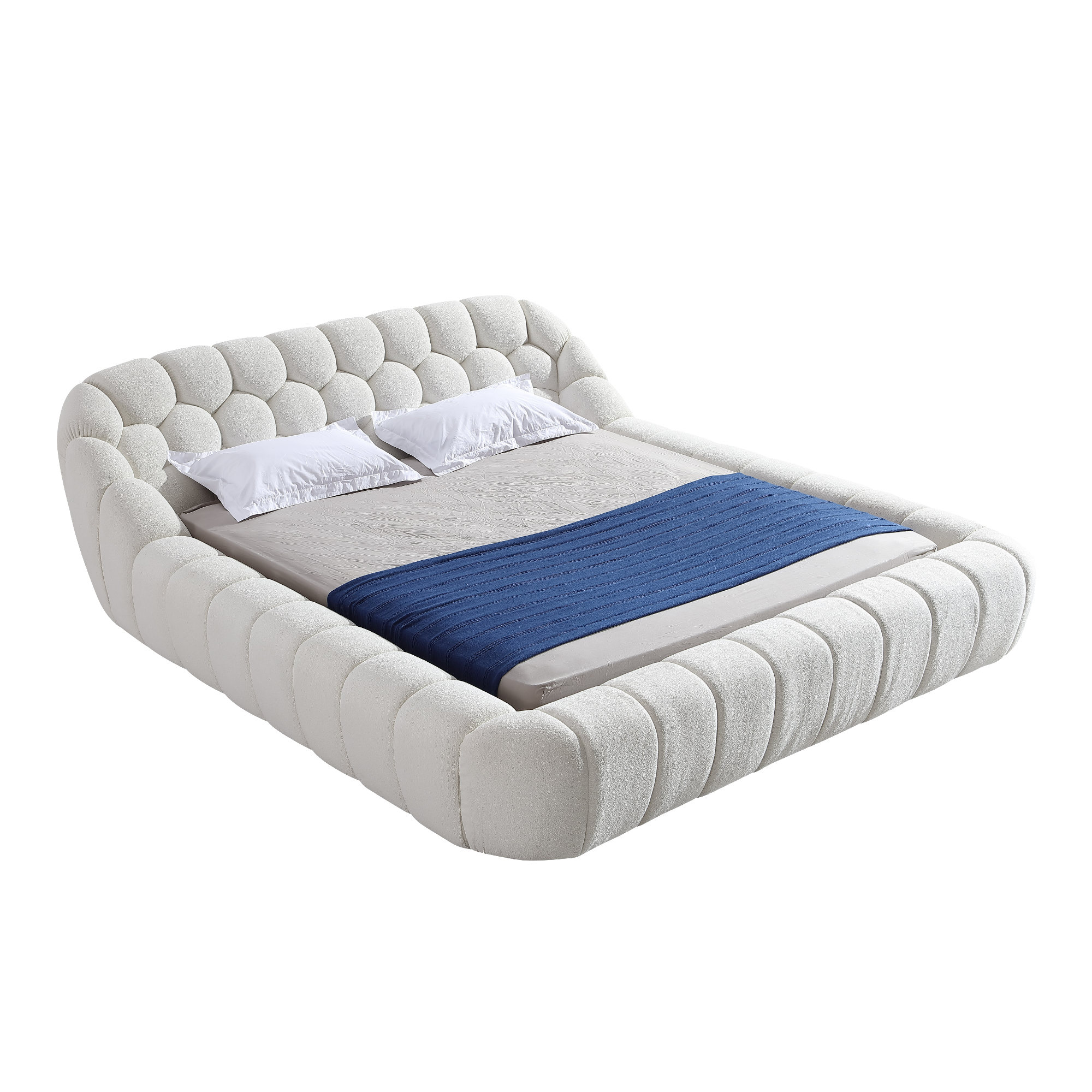 Object A127 Tufted Bed Frame in Ivory White Boucle