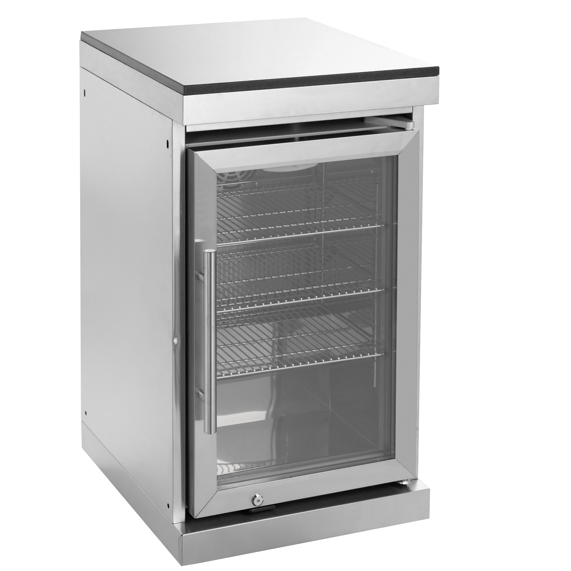 98-inch island with 46-Inch 4-Burner 72000 BTU Deluxe Stainless Steel Gas Outdoor Kitchen Bar Barbecue Island Grill + Wine Cooler Compact Refrigerator + Rotisserie + Granite Countertops + Storage Cabinets & Drawers