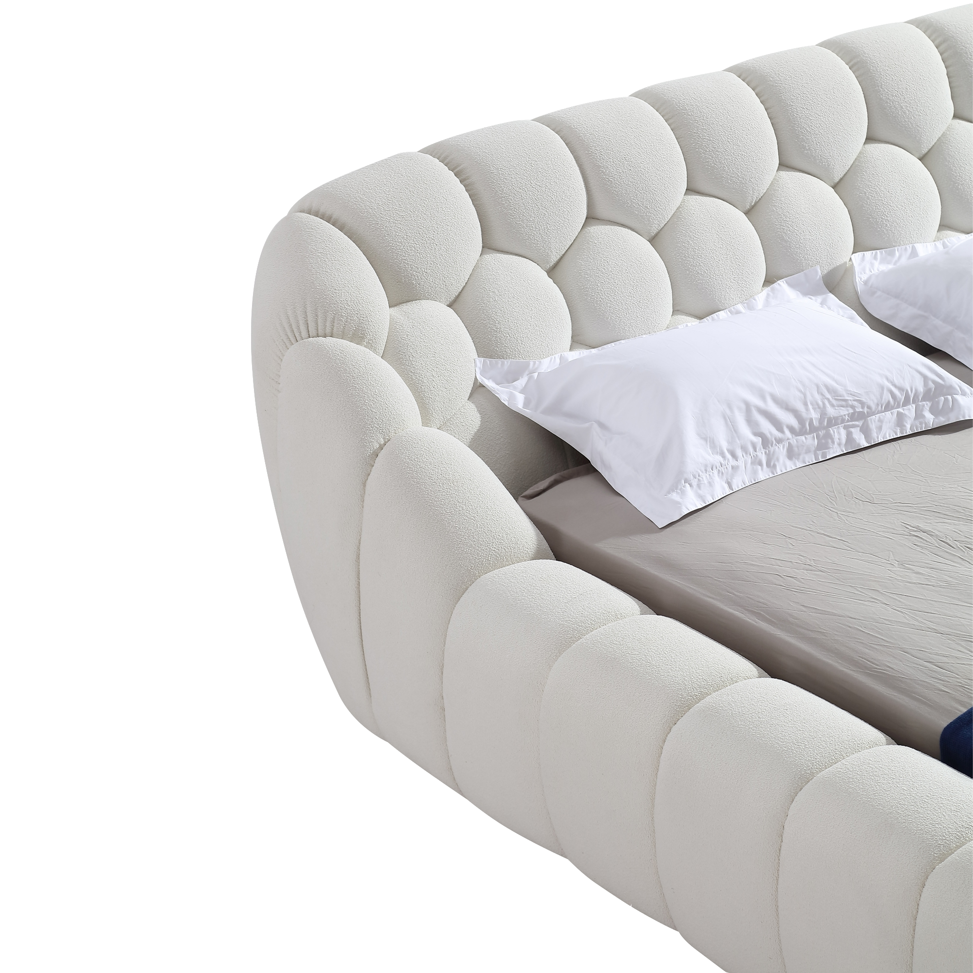 Object A127 Tufted Bed Frame in Ivory White Boucle