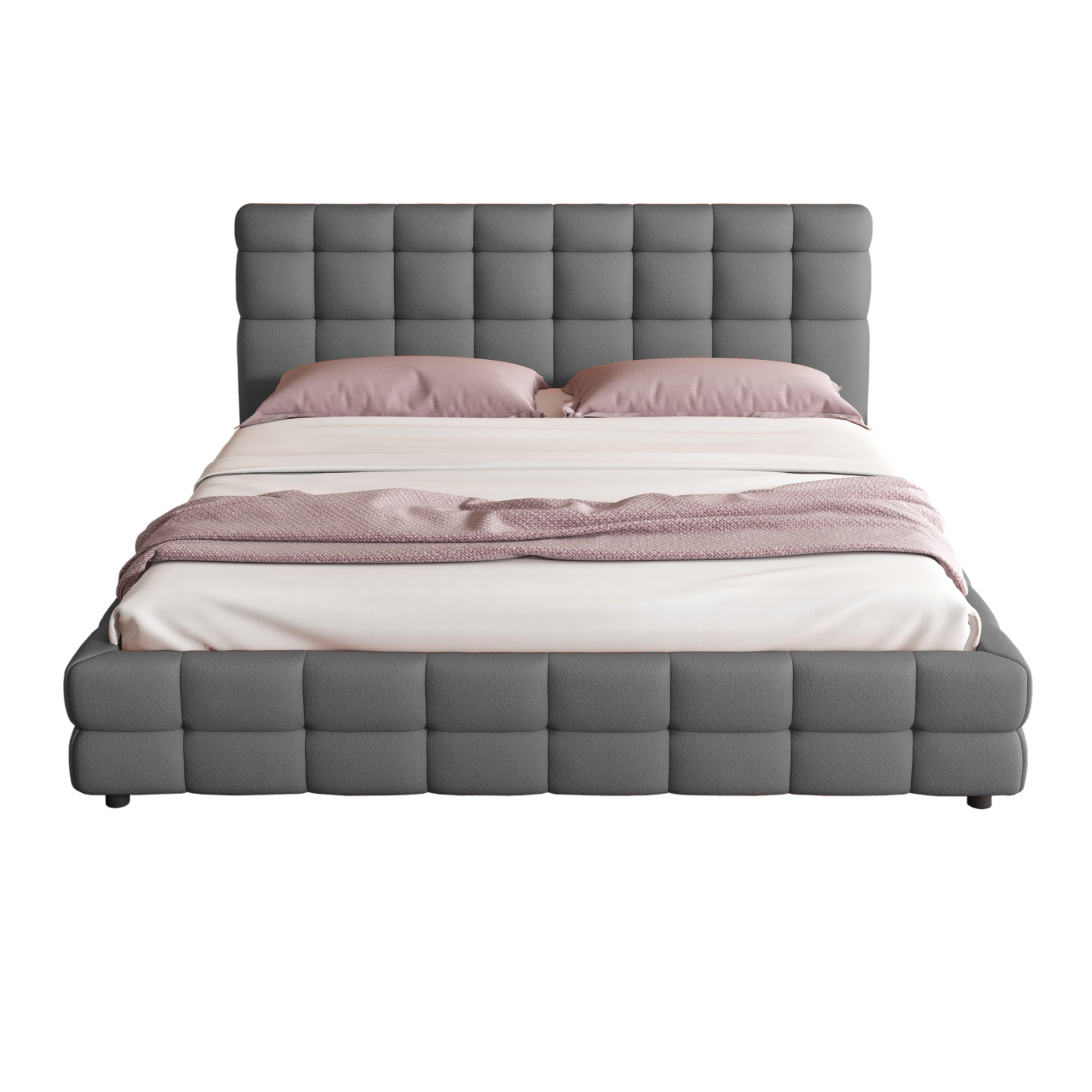 Object A158 Upholstered Bed Frame in Gray Boucle