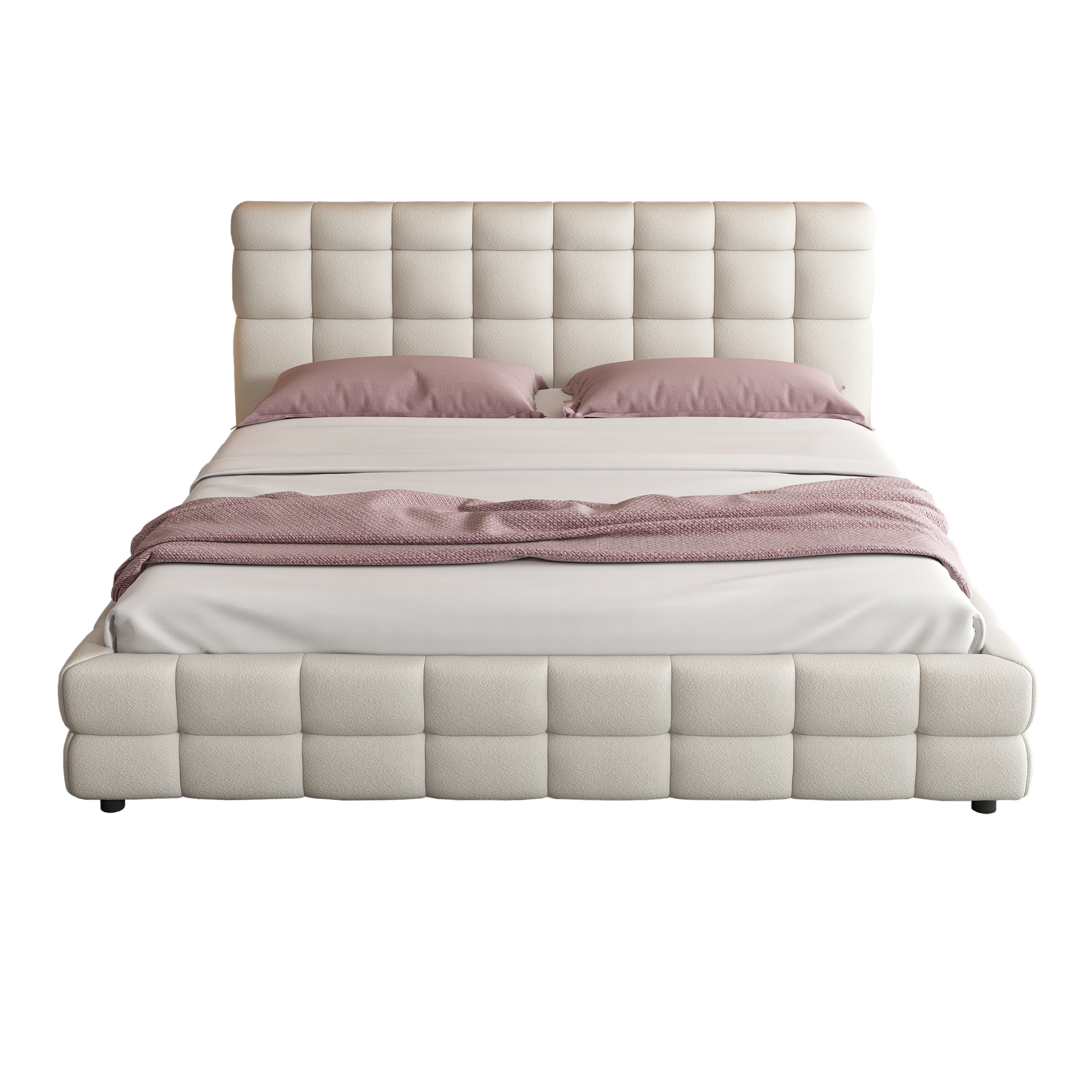 Object A158 Upholstered Bed Frame in Ivory White Boucle