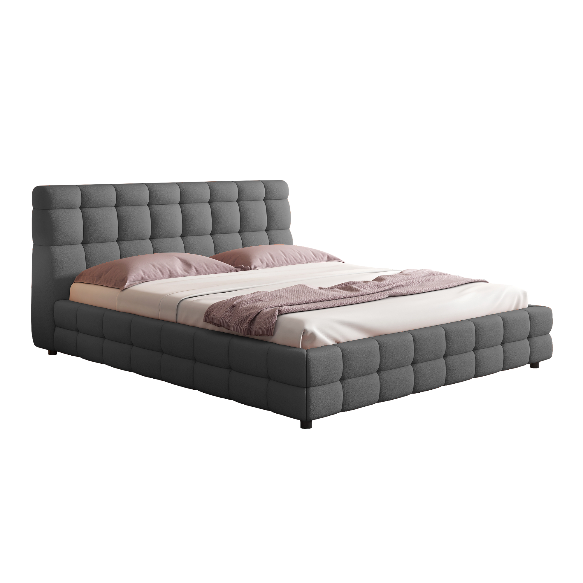 Object A158 Upholstered Bed Frame in Gray Boucle