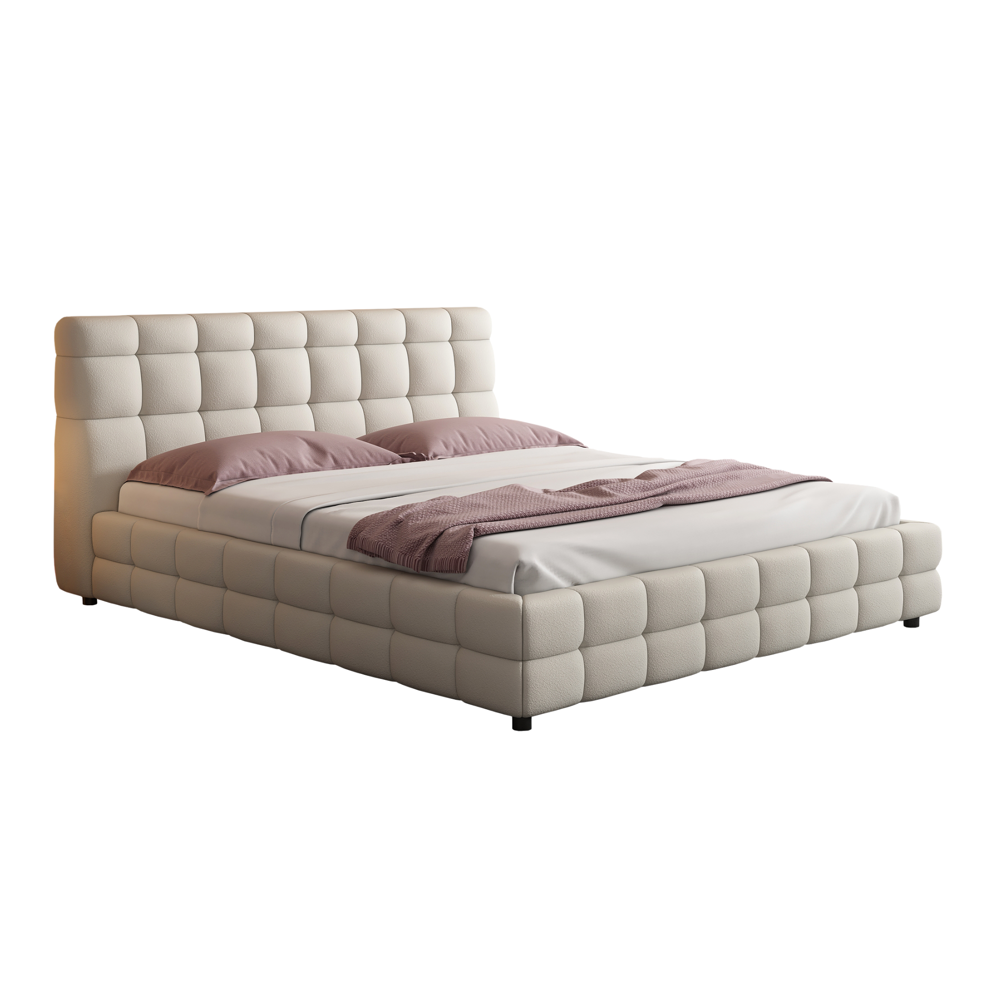 Object A158 Upholstered Bed Frame in Ivory White Boucle
