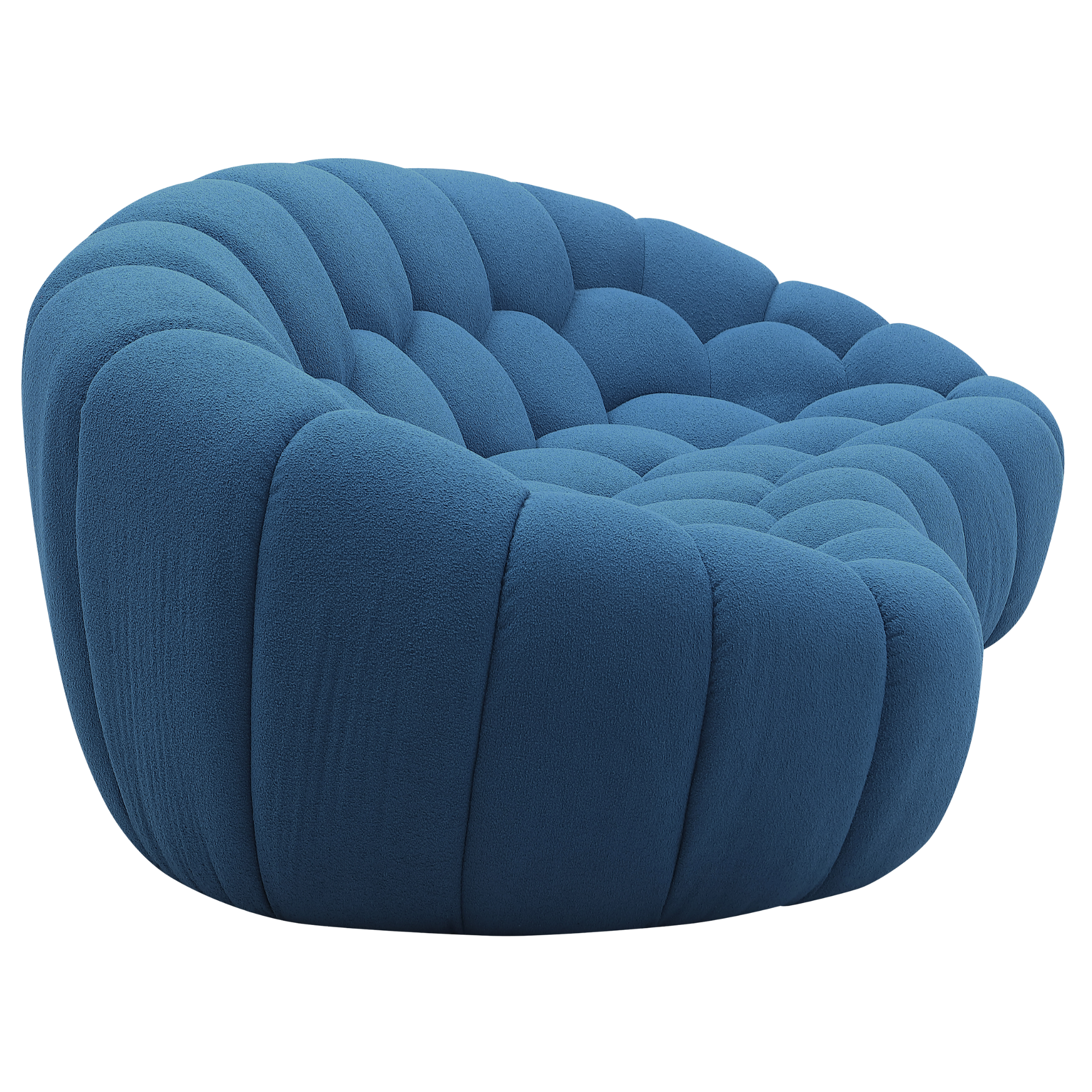 Object 2126C Curved Loveseat in Sapphire Blue Boucle