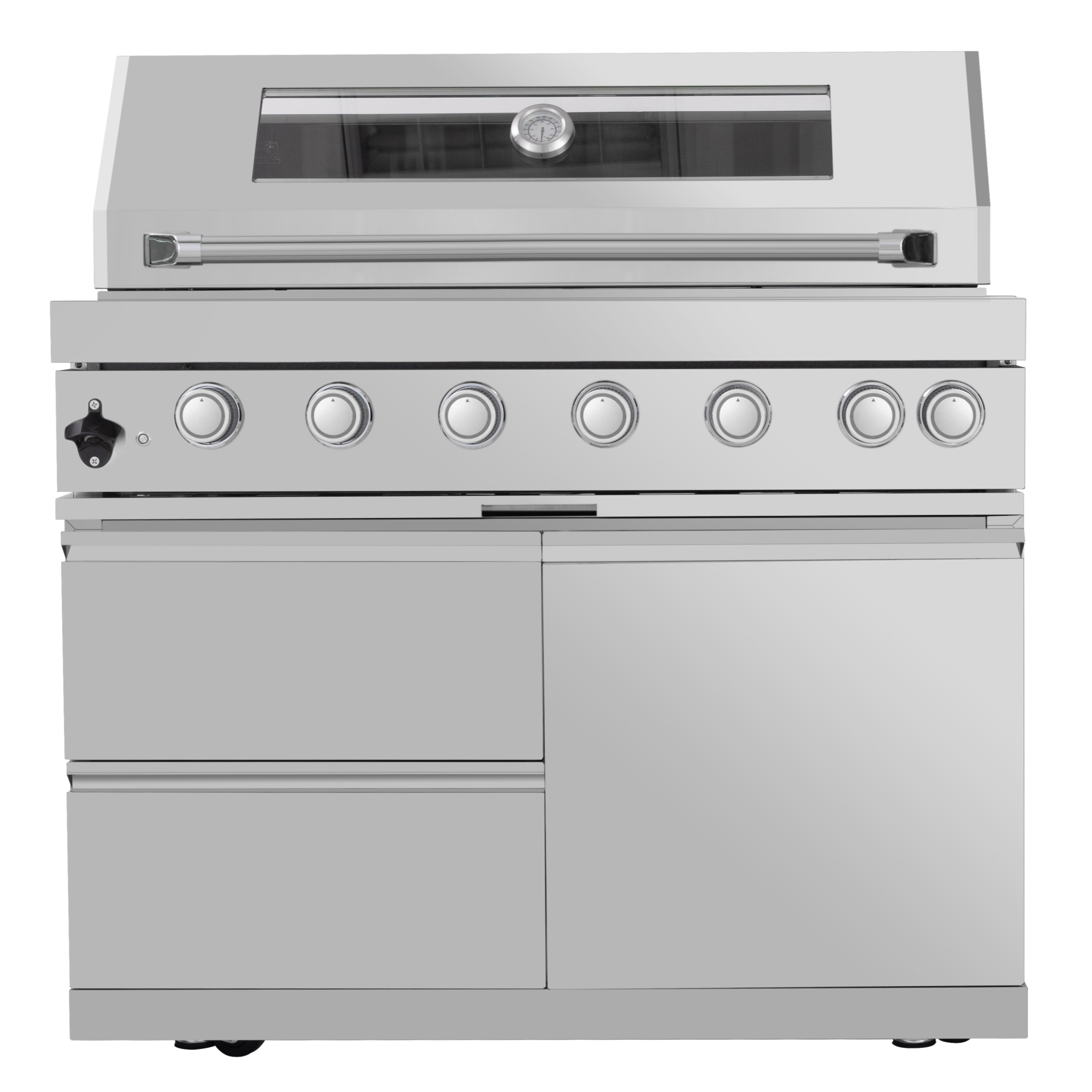 44-Inch 6-Burner 85000 BTU Deluxe Stainless Steel Gas Outdoor Kitchen Bar Barbecue Island Grill + Wine Cooler Compact Refrigerator + Rotisserie + Granite Countertops + Storage Cabinets & Drawers