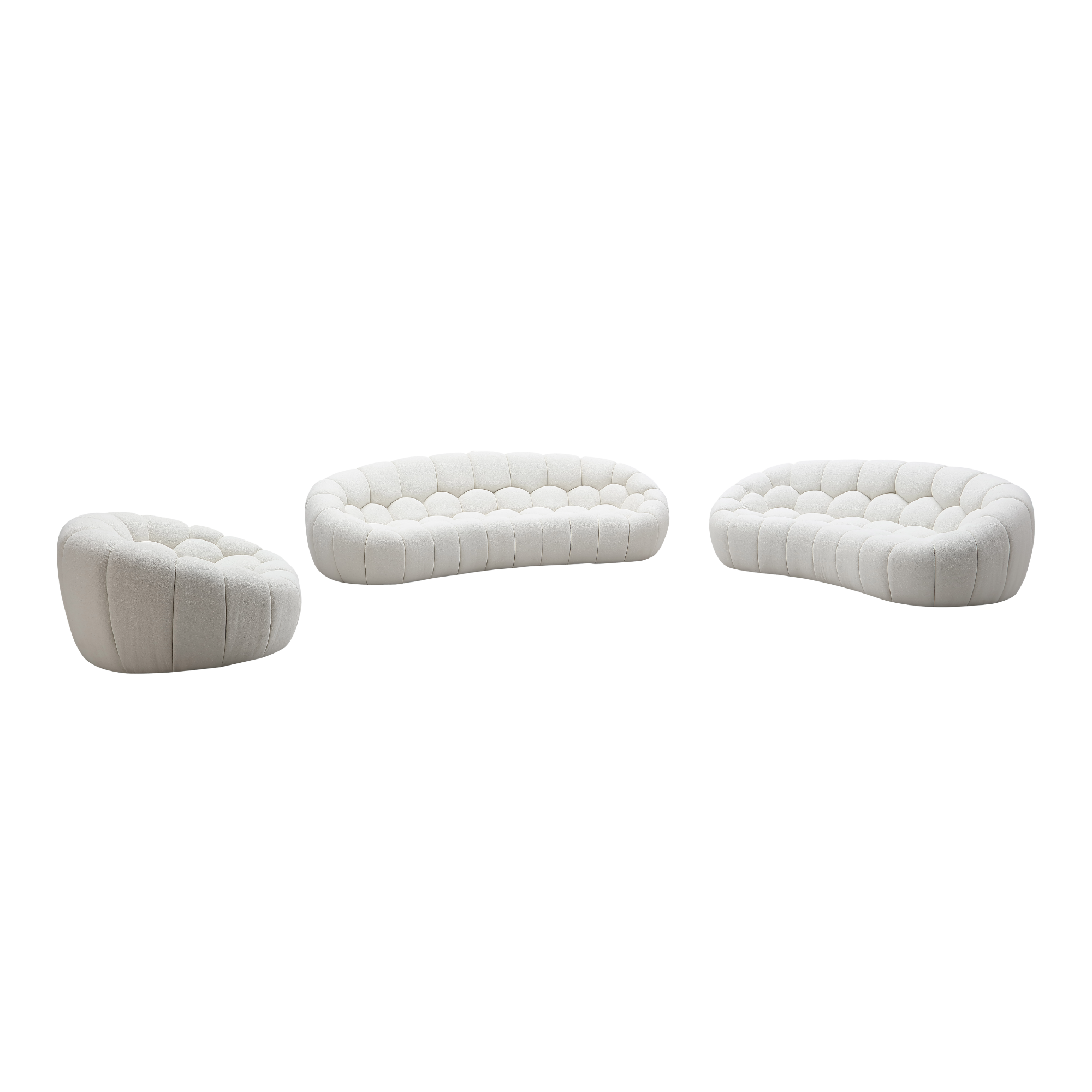 Object 2126C 3 Piece Living Room Set in Ivory White Boucle
