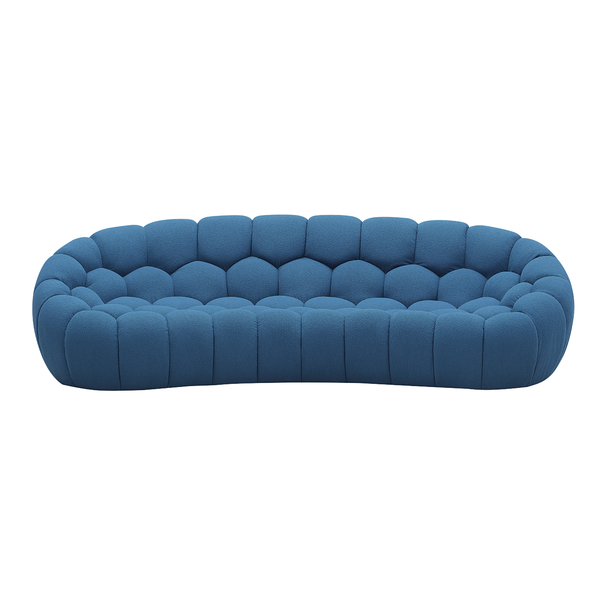 Object 2126C Curved Sofa in Sapphire Blue Boucle