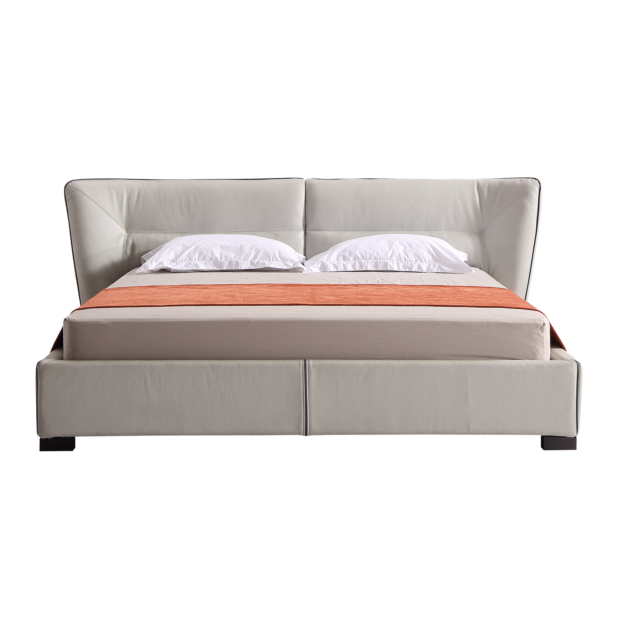 Object A146 Upholstered Bed Frame in Ivory Top Grain Genuine Leather