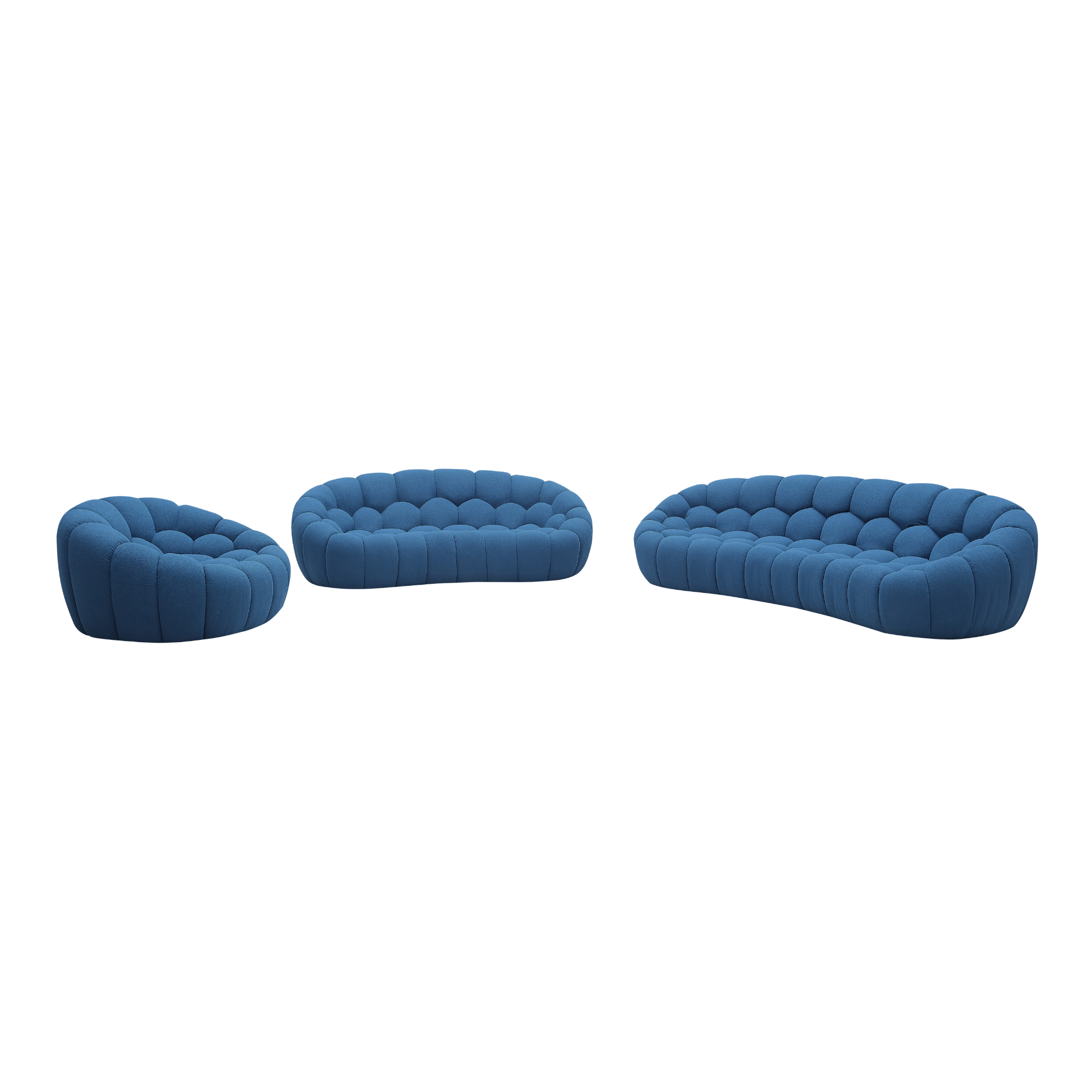 Object 2126C 3 Piece Living Room Set in Sapphire Blue Boucle