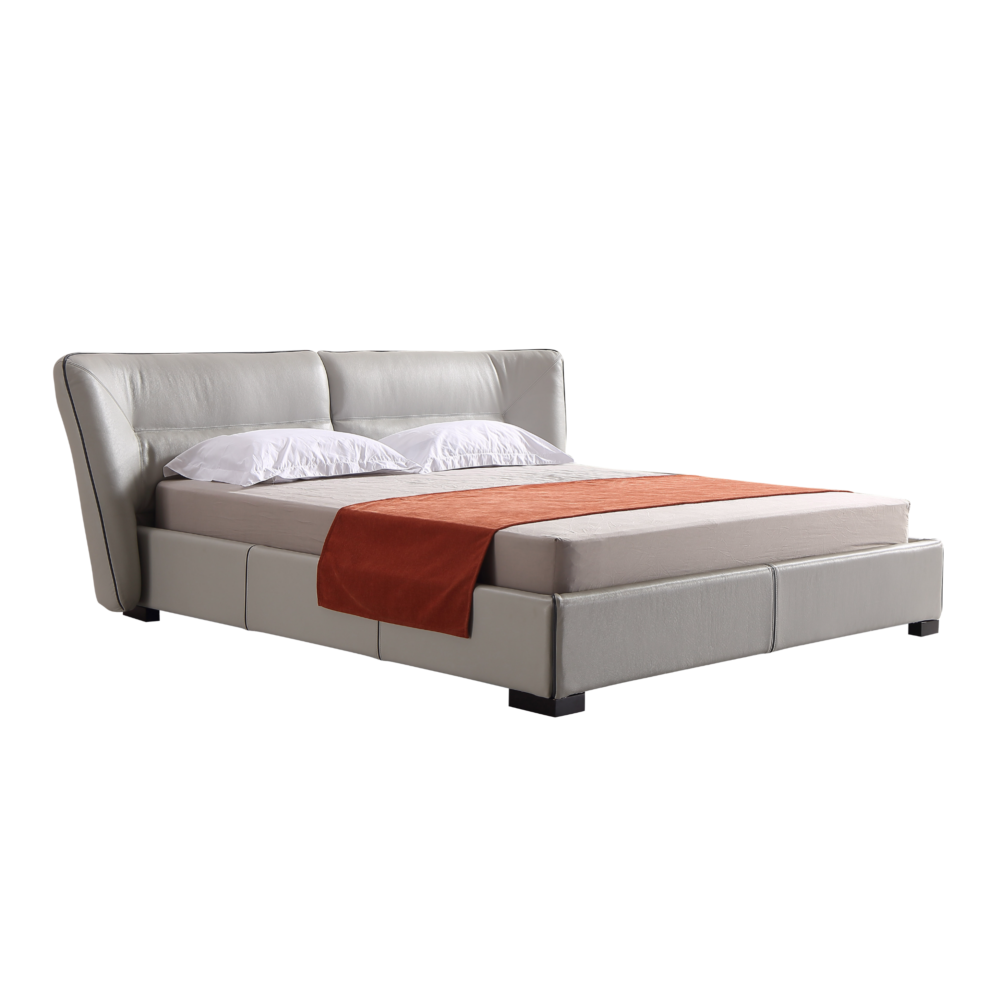 Object A146 Upholstered Bed Frame in Ivory Top Grain Genuine Leather