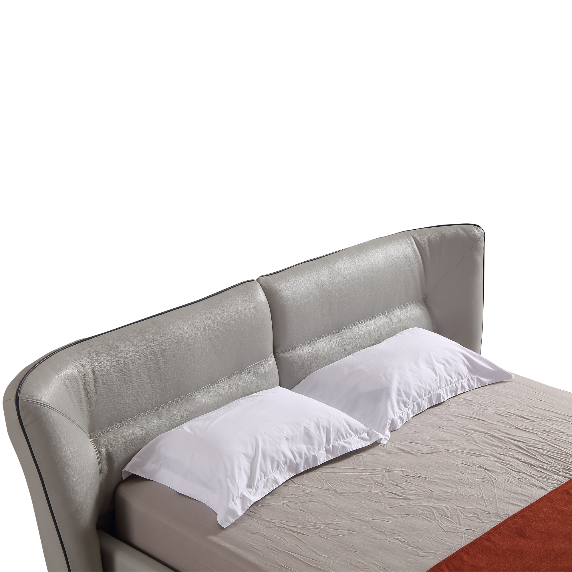 Object A146 Upholstered Bed Frame in Ivory Top Grain Genuine Leather