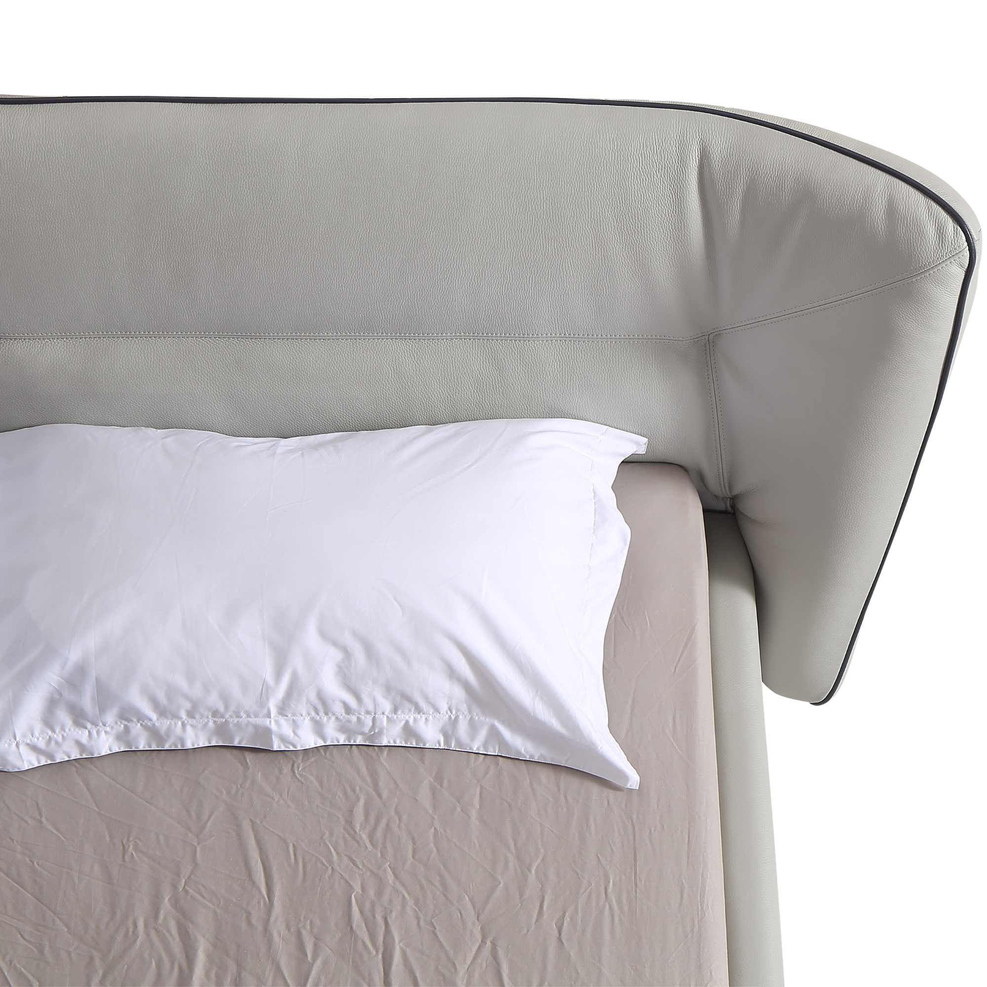 Object A146 Upholstered Bed Frame in Ivory Top Grain Genuine Leather
