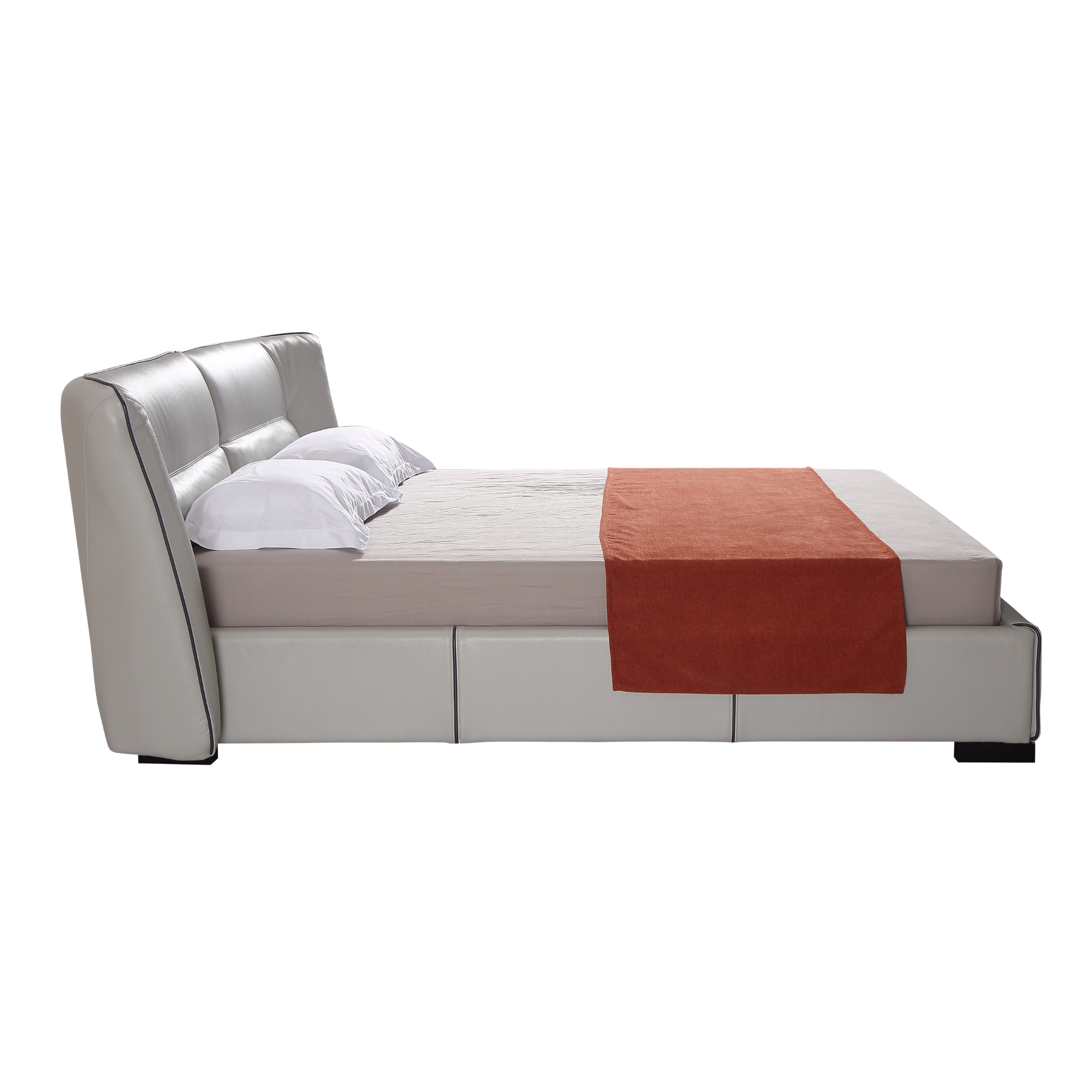 Object A146 Upholstered Bed Frame in Ivory Top Grain Genuine Leather