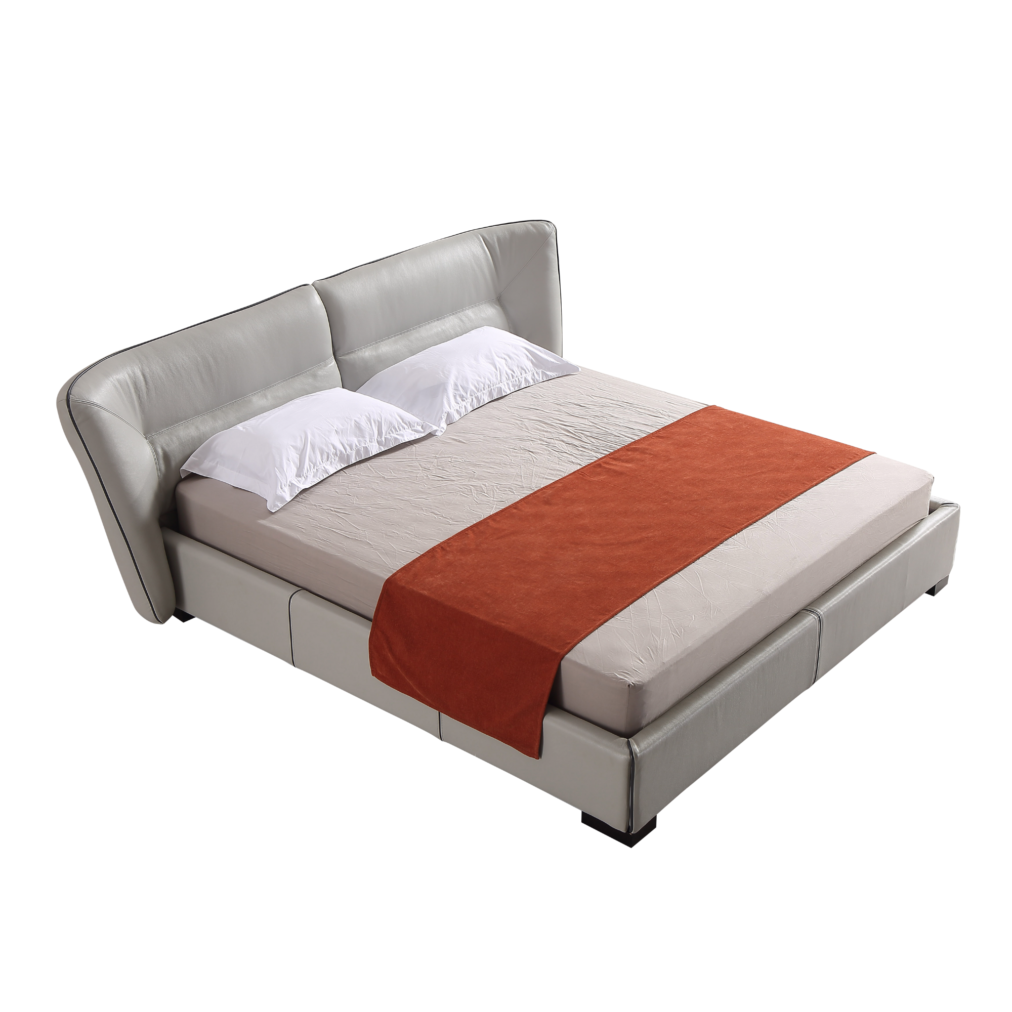 Object A146 Upholstered Bed Frame in Ivory Top Grain Genuine Leather