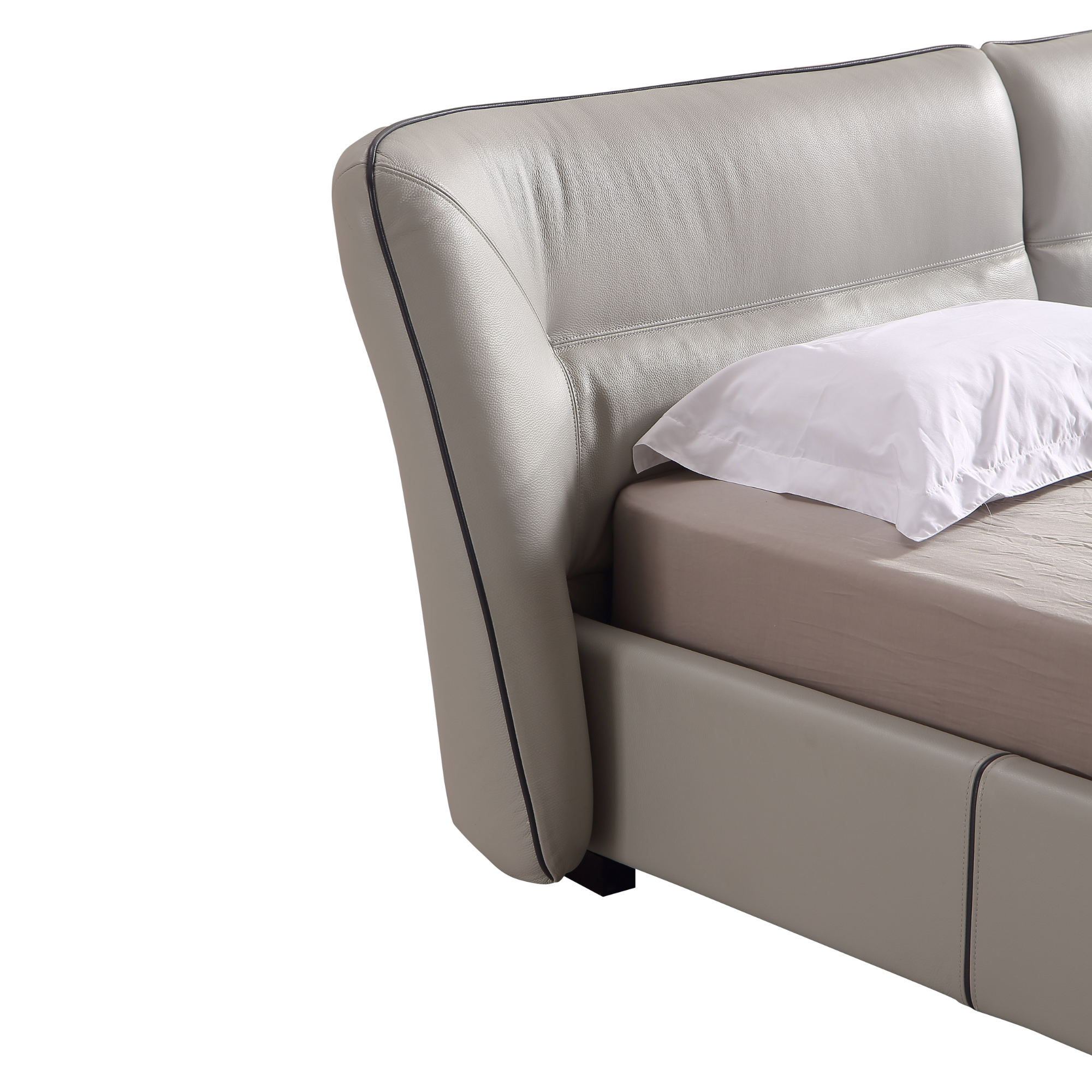 Object A146 Upholstered Bed Frame in Ivory Top Grain Genuine Leather