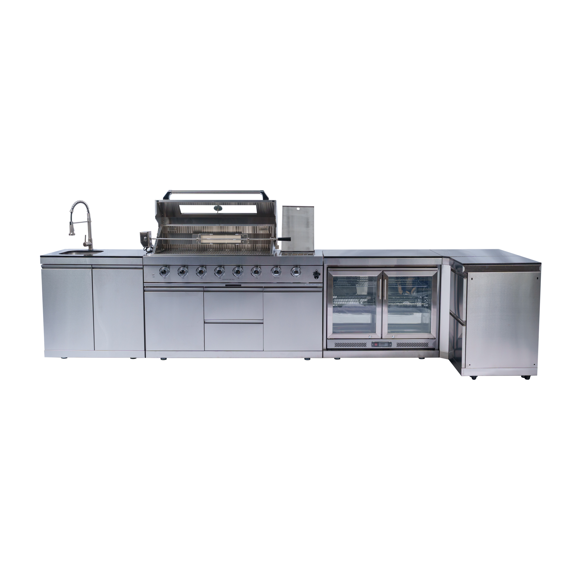 62-Inch 6-Burner 96000 BTU Deluxe Stainless Steel Gas Outdoor Kitchen Bar Barbecue Island Grill + Wine Cooler Compact Refrigerator + Rotisserie + Granite Countertops + Storage Cabinets & Drawers