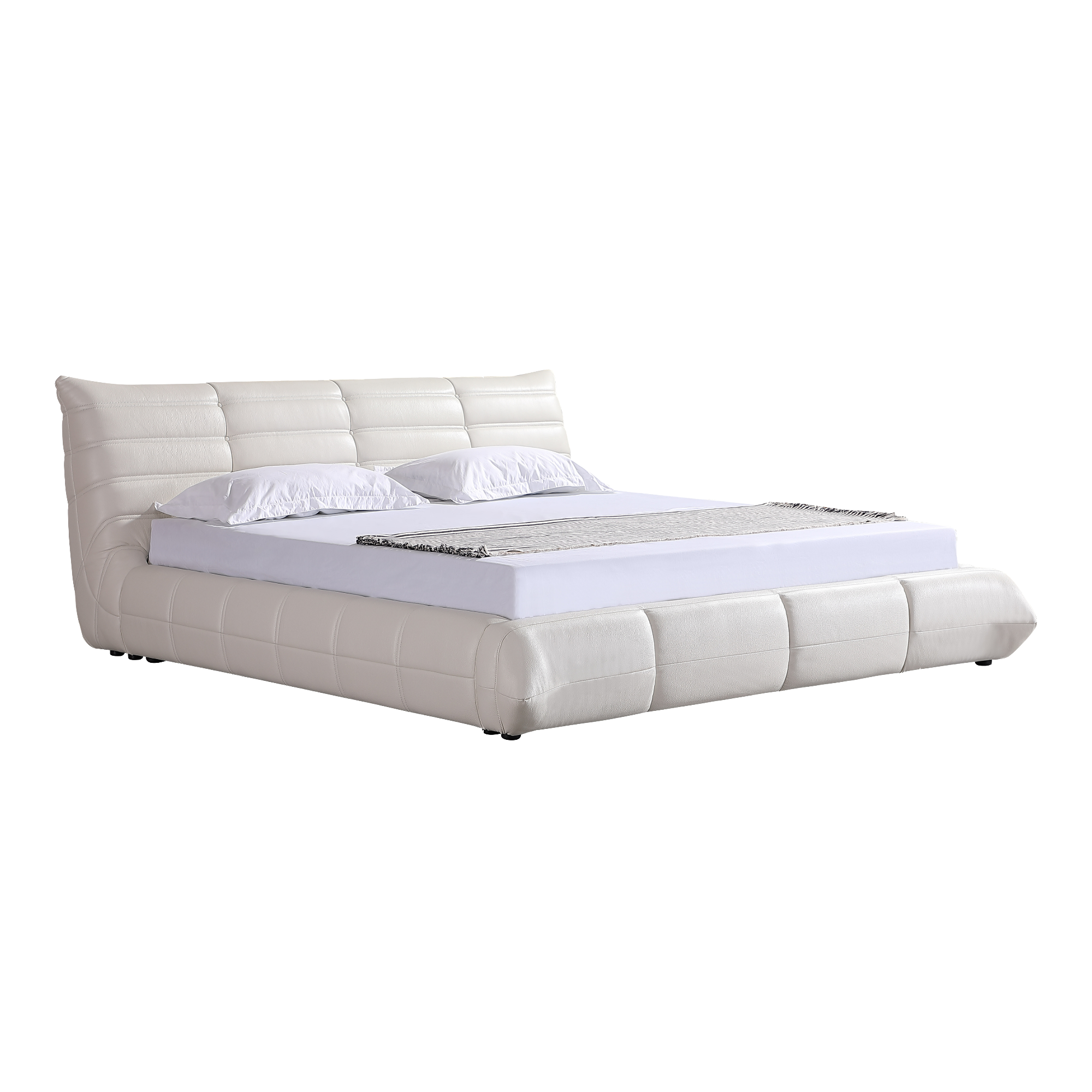 Object A145 Upholstered Bed Frame in Ivory White Leather
