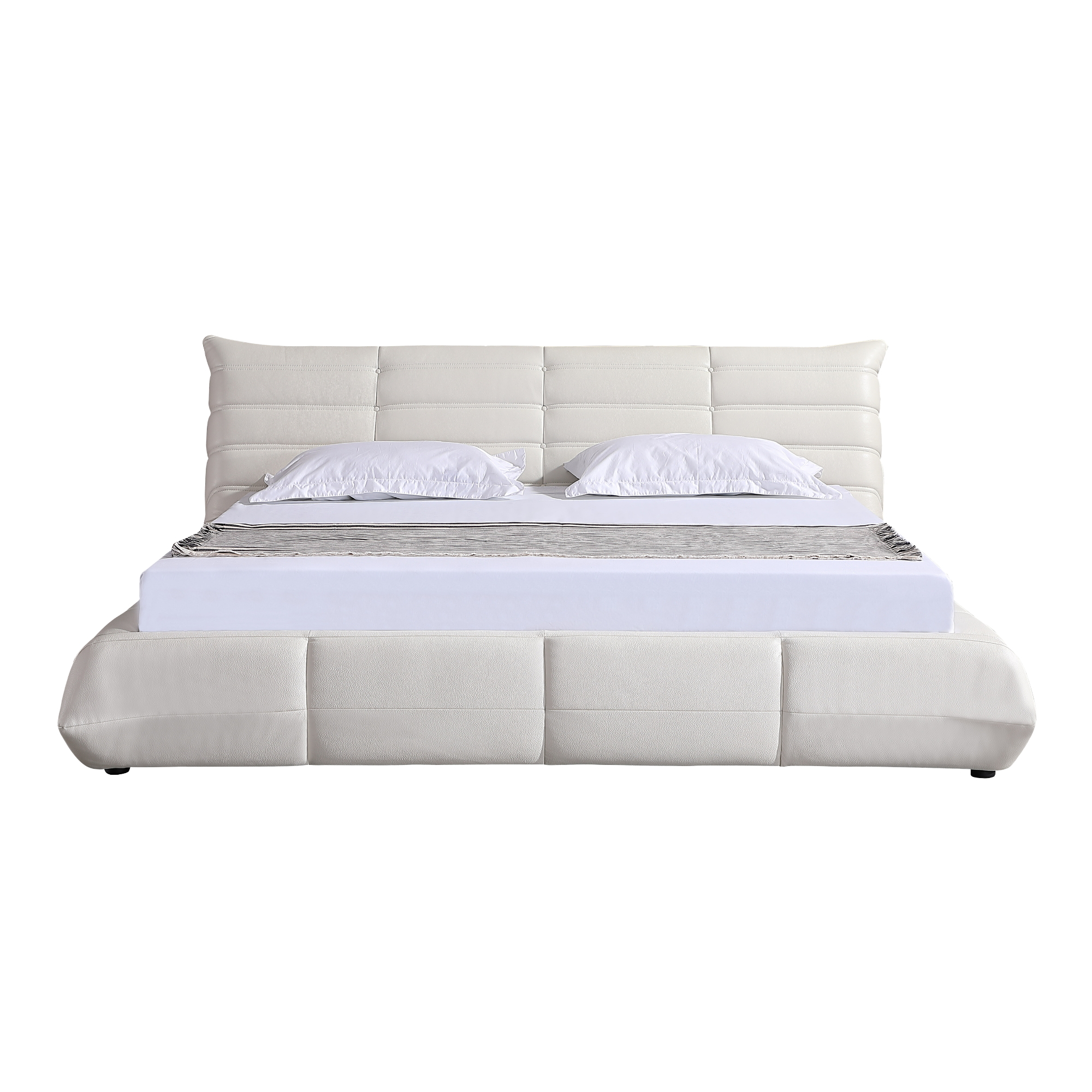 Object A145 Upholstered Bed Frame in Ivory White Leather